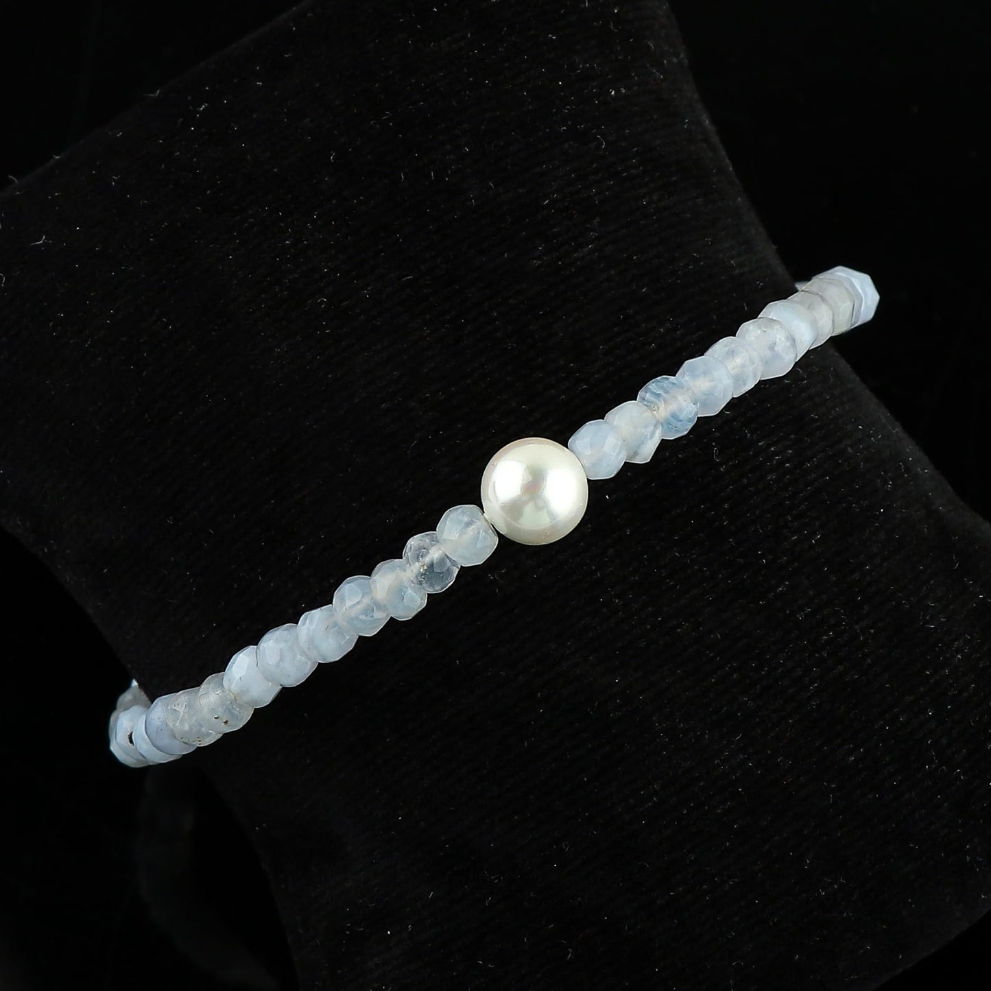 CRYSTALIS Natural Blue Lace Agate Beads Adjustable Bracelet with Elegant Pearl, High Grade Gemstones, Chakra Healing Stones, Gift Giving Jewelry, 925 Sterling Silver Womens Bracelet 8 inch