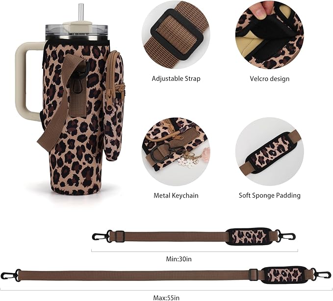 GOEWY Water Bottle Carrier Bag for Stanley 40/30 oz Tumbler with Phone Pocket Neoprene Water Bottle Holder with Shoulder & Handheld Strap Stanley Cup Accessories