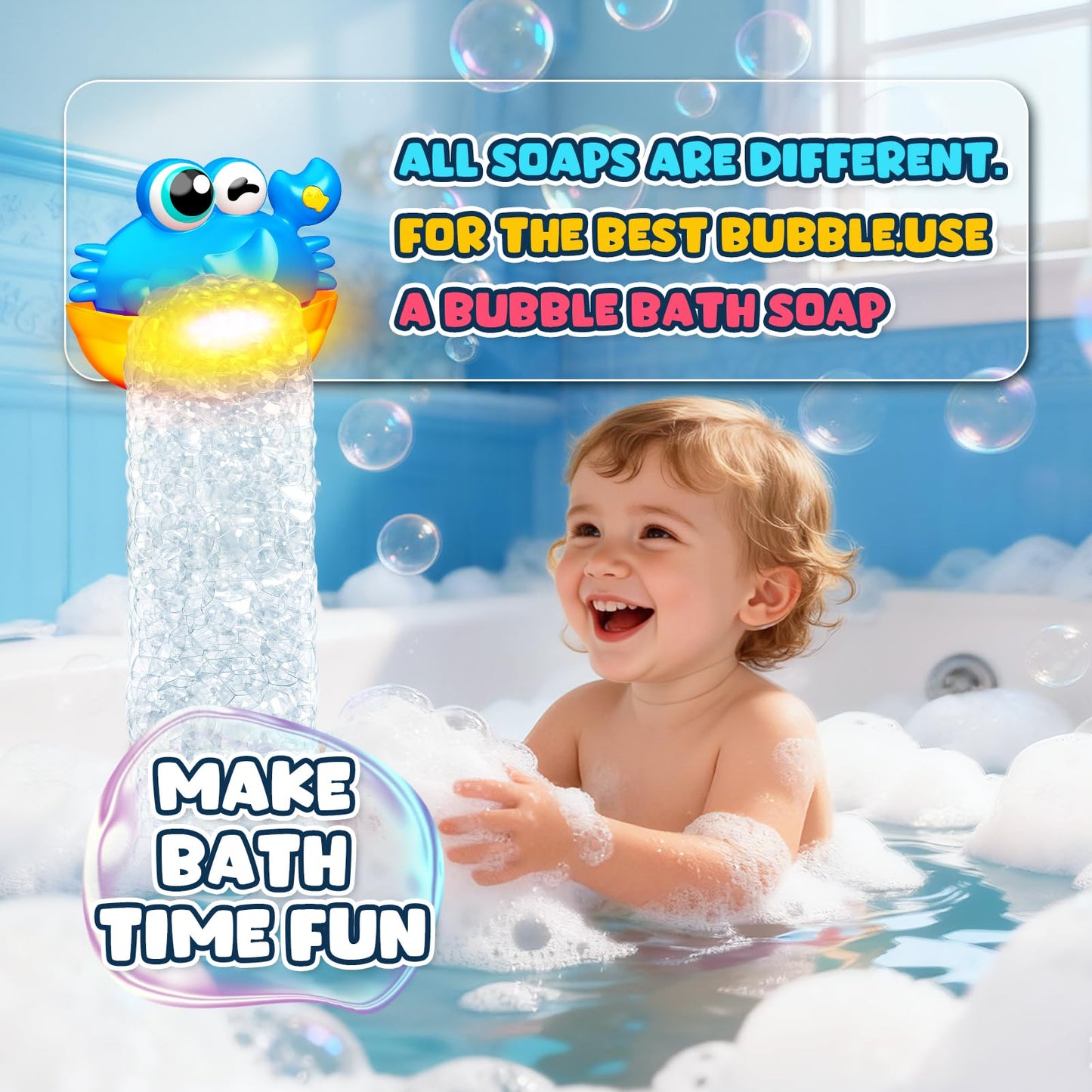 Bath Toys for Kids Ages 1-3,Light Up Baby Bath Toys Crab Bubble Maker with Colourful Light Toddler Bathtub Birthday Gifts Easter Stocking Stuffers for Boys Girls Aged 1-3 2-4 3-5