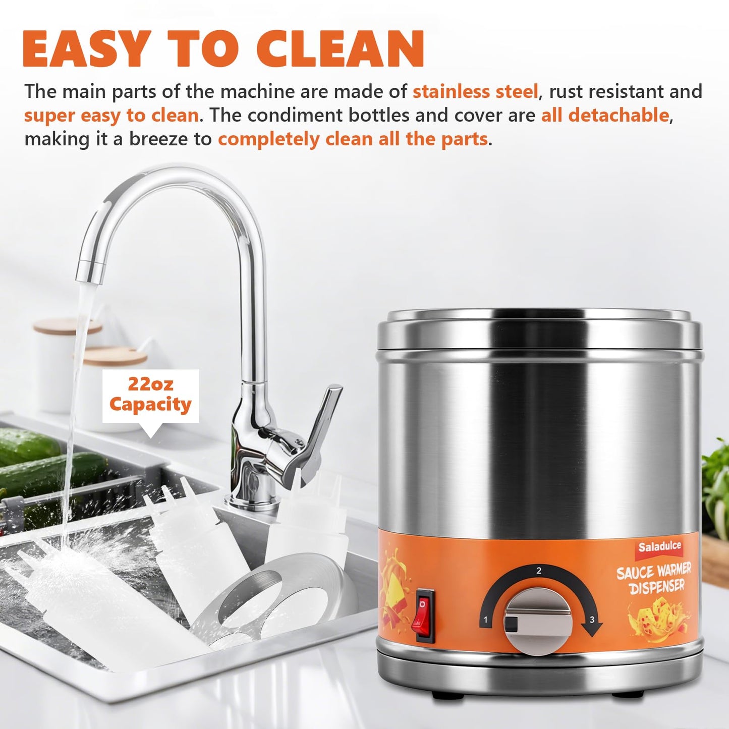 Electric Sauce Warmer Dispenser Commercial Cheese Sauce Bottles Warmer Hot Fudge Warmer Dispenser 3-Bottles Warmer for Cheese Sauce Hot Chocolate Fudge Caramel 86-185℉ 110V