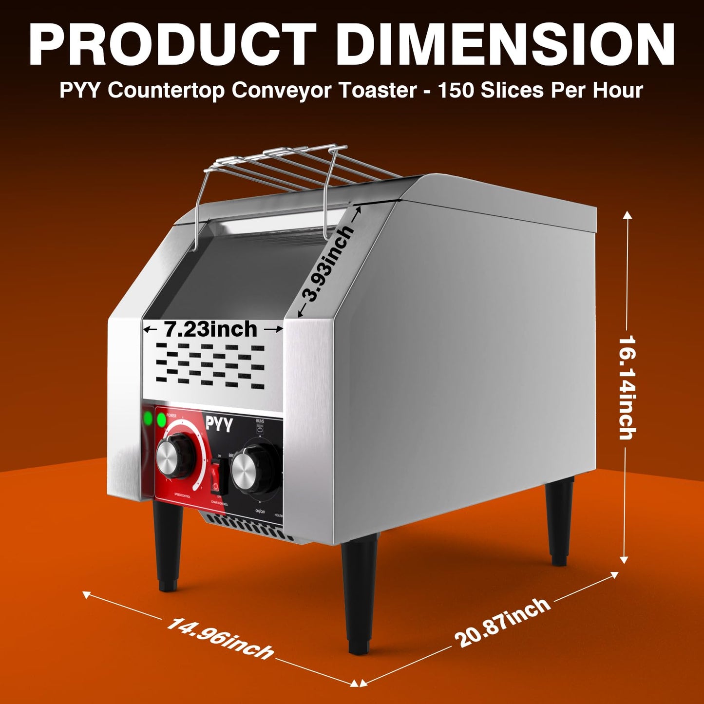 PYY Commercial Conveyor Toaster 150 Slices/Hour, Electric Conveyor Belt Toaster for Toast, Bun, Bagel, Bread, Heavy Duty Stainless Steel Toaster Oven for Restaurant, Bakery, Buffet Use