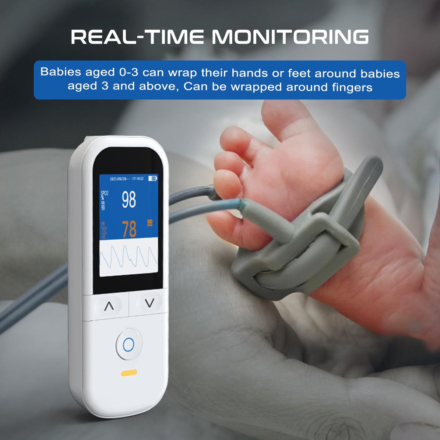 Handheld Pulse Oximeter for Baby and Adults, Fast SpO2 Reading Oximeters Accurate Infants Oxygen Saturation Monitor with Alarm Toddler Adjustable Rechargeable Continuous Monitoring Overnight for Family