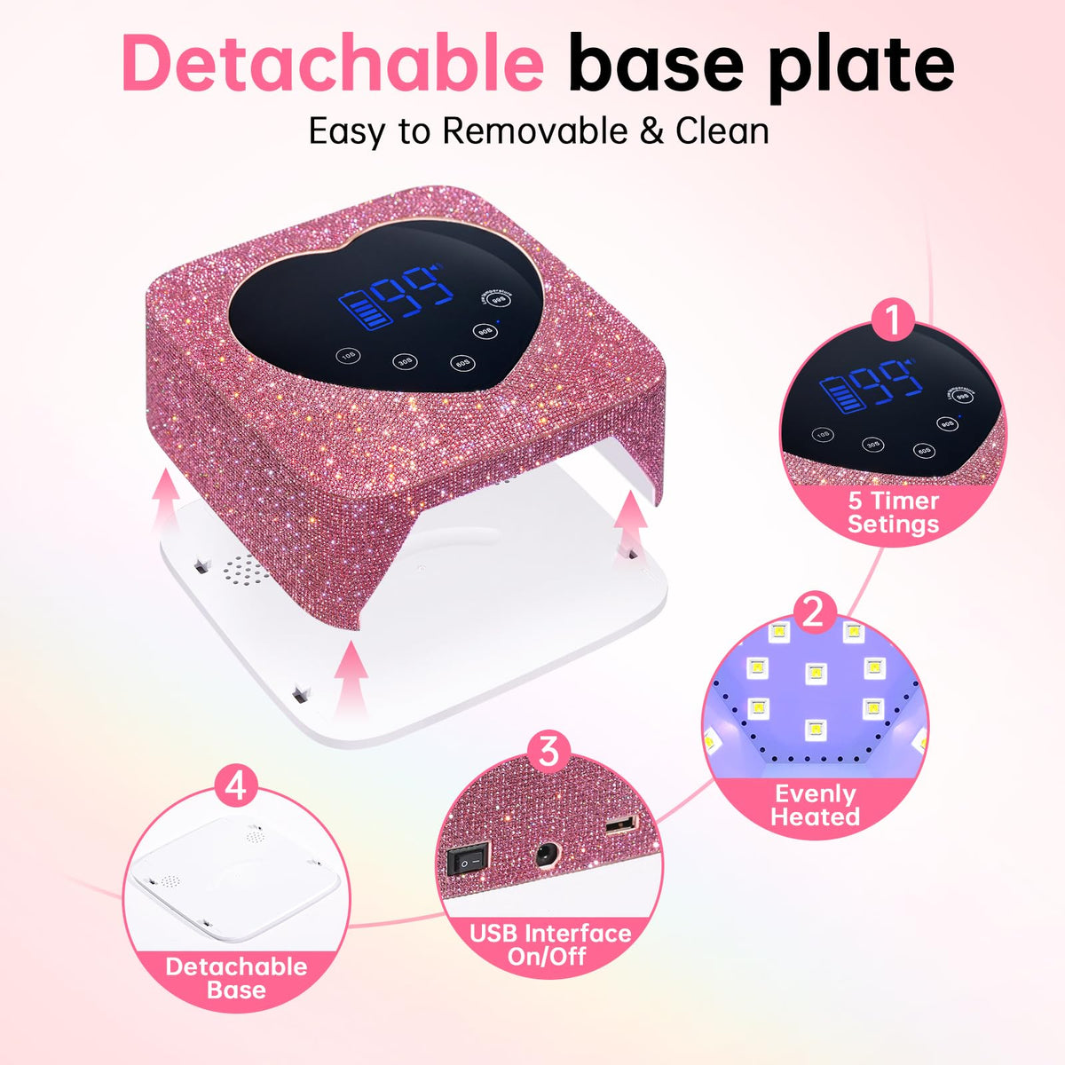 CHRISTINE SHELLY UV LED Nail Lamp 72W Rechargeable Sparkly Wireless Nail Dryer Gel Polish Light with 5 Timer Setting Professional Quick Dry Curing Lamp with Display Auto Sensor Salon & Home