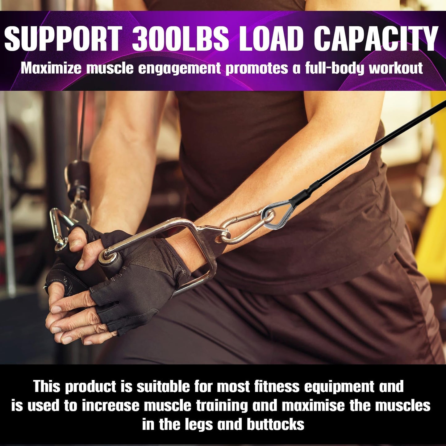 Gym Extension Cable Attachments, Black Thick Stable Fitness Equipment Extension Cord, Extend Workout Angles Tool Suitable for Bowflex Home Gym for LAT/Tricep Pull Down and Leg (2Pcs Black, 10")"