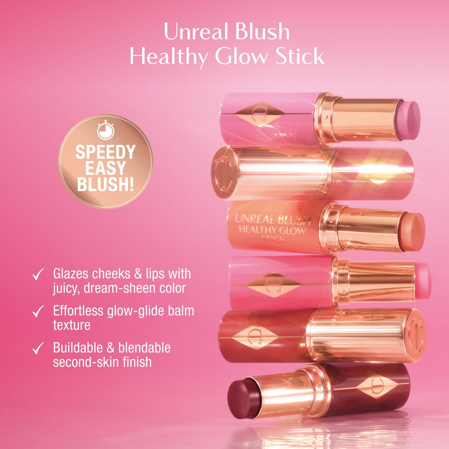 Charlotte Tilbury Unreal Healthy Glow Blush Stick - Buildable Cream Makeup with a Skincare-Infused Formula - Easy to Use, Blendable & Leaves Skin with a Luminous Sheen - Pinky Glow