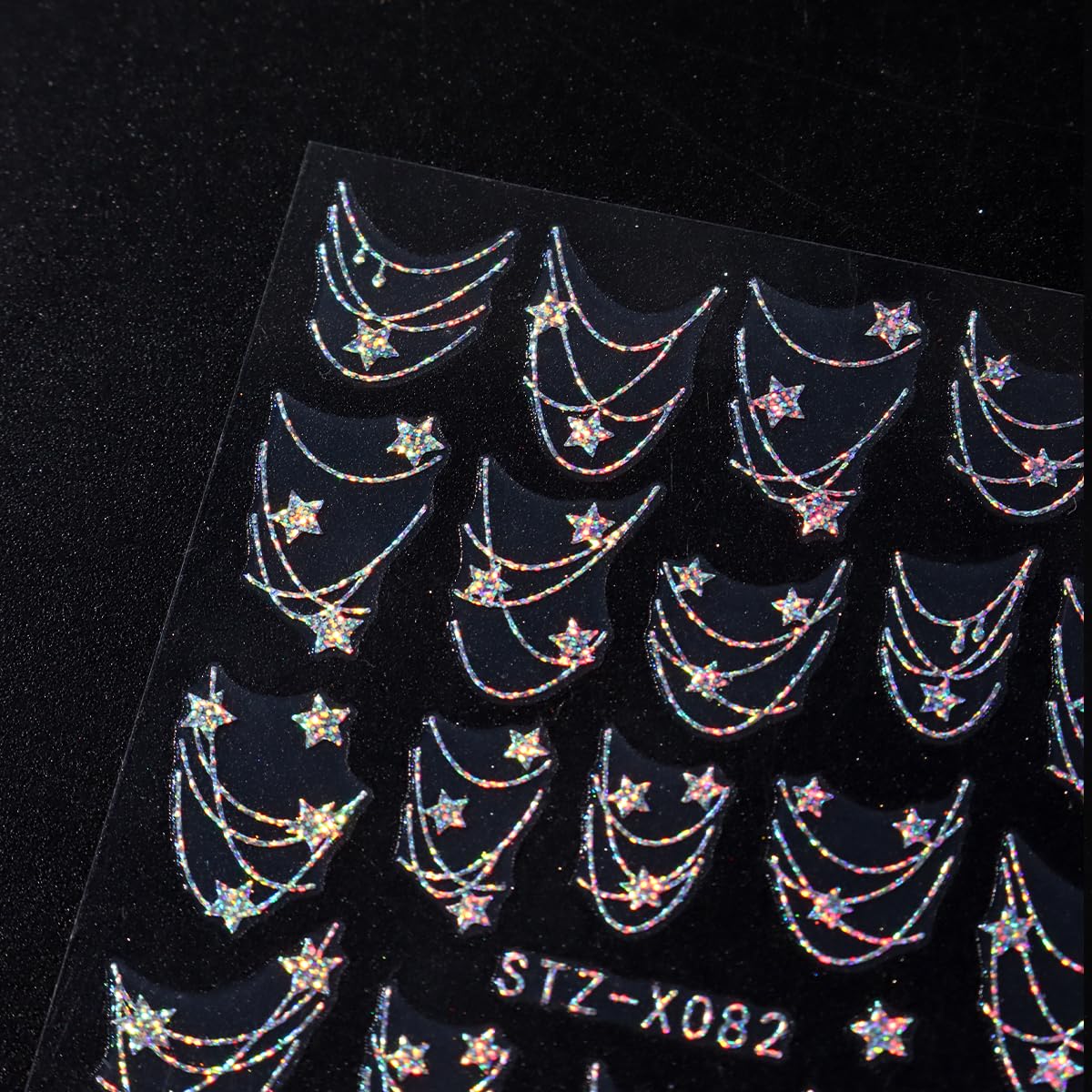 6 Sheets French Tip Line Nail Art Stickers 3D Self-Adhesive Gold Laser Silver Star French Stripe Nail Stickers Necklace Star Nail Decals French Curve Line Nail Supplies for Women DIY Nails Decoration