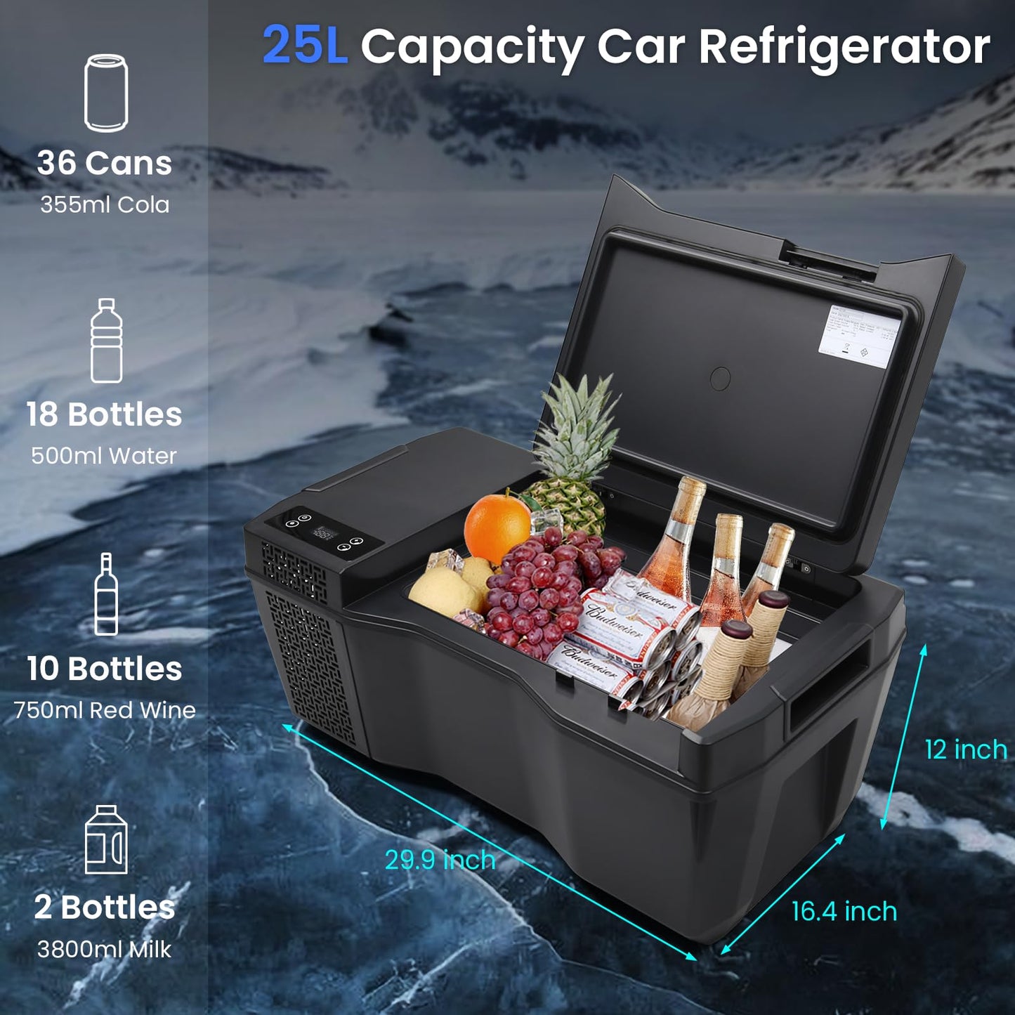 Car Refrigerator for Tesla Cybertruck, 25L Tesla Cybertruck Trunk Fridge with APP Control, Cybertruck Freezer Compressor Electric Cooler for Outdoor Camping Road Trip