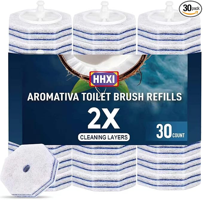 30Ct Aromative Toilet Brush Refills, Toilet Bowl Cleaner Refills, Double-Layer Cleaning Pads Added, Compatible with Most Toilet Brushesï¼Blue Oceanï¼Patentedï¼