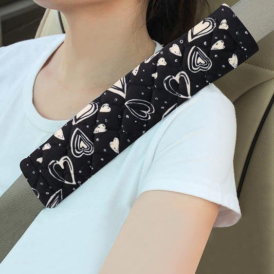 Amooca Soft Auto Seat Belt Cover Seatbelt Cushions Shoulder Pad 2 PCS for a More Comfortable Driving Compatible with All Cars and Backpack Cute Black Heart