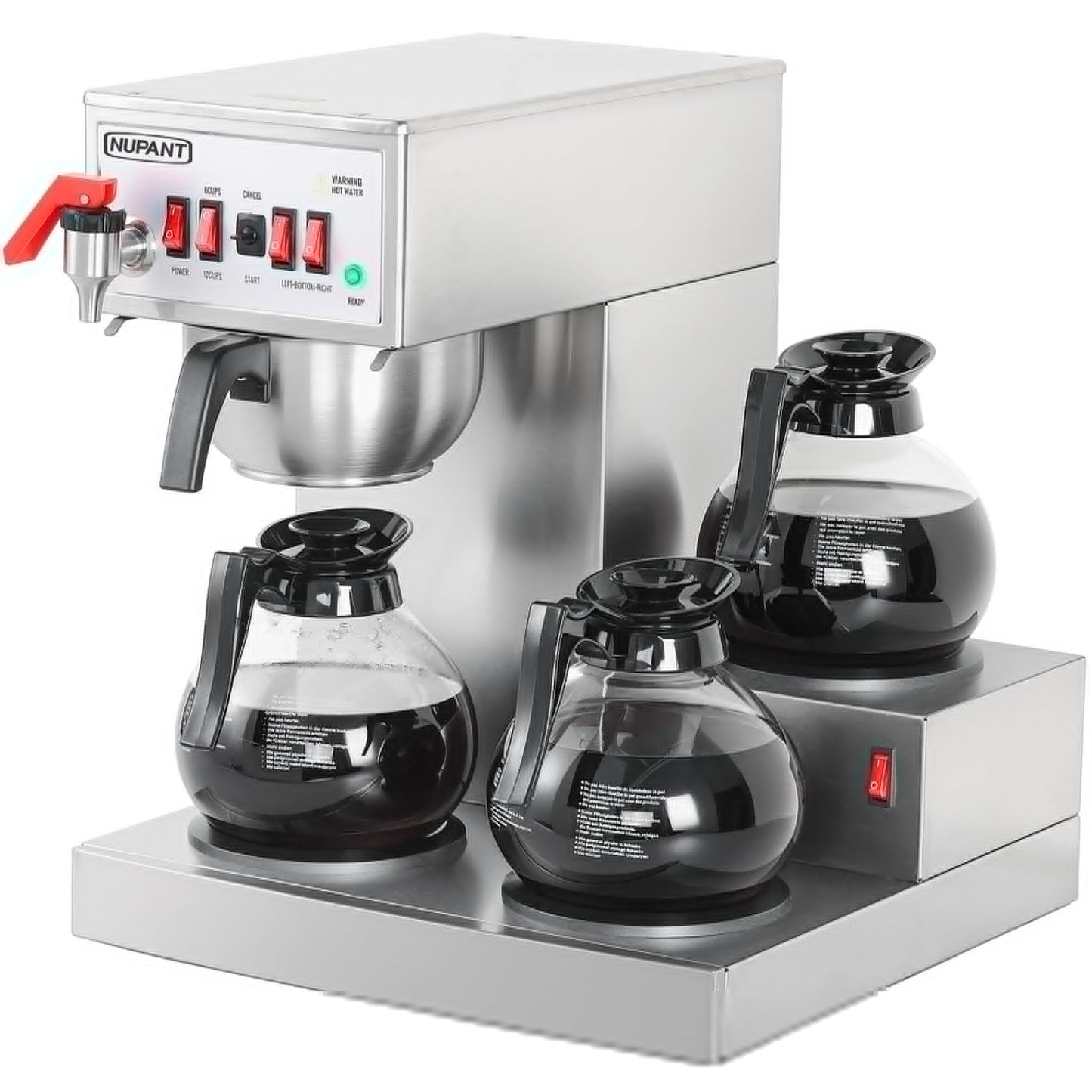 NUPANT 12 Cup Commercial Coffee Maker, Auto Filling Drip Coffee Maker Machine with 3 Glass Carafes 3 Warmers, Stainless Steel Pour Over Coffee Brewer with Hot Water Supply for Restaurant Office Cafe