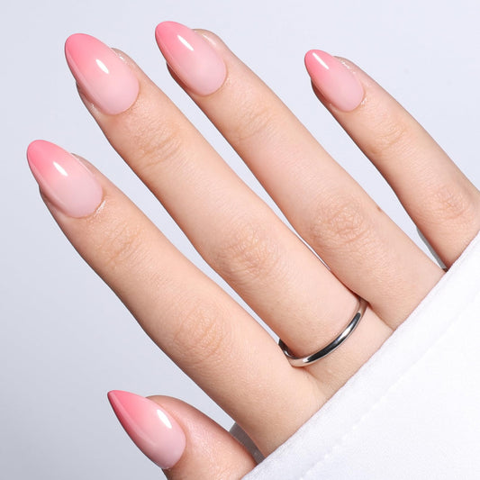 Pink Ombre Press On Nails Almond - Short Almond Fake Nails with Nail Glue, Pink Press On Nails Opaque Reusable Stick On Nails in 16 Sizes - 32 Nail Kit for Women & Girls | Salon Quality