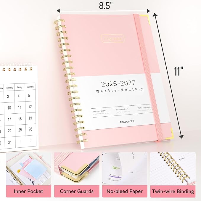 Forvencer Academic Planner 2026-2027, Hardcover Calendar Planner Weekly & Monthly, July 2026 - June 2027, 8.5" x 11", Daily Agenda with Tabs, College School Organizer for Student Teacher, Muted Purple