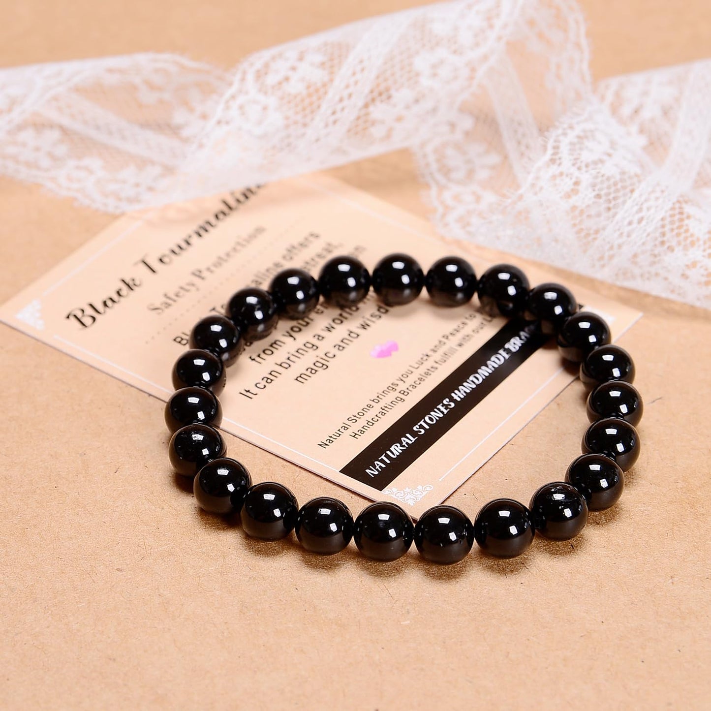 AD Beads Handmade Gemstone Stretch Elastic Bracelet Crystal Healing Reiki Nature's Beauty and Spiritual Essence Unisex (4mm, Black Tourmaline (Best Protection))