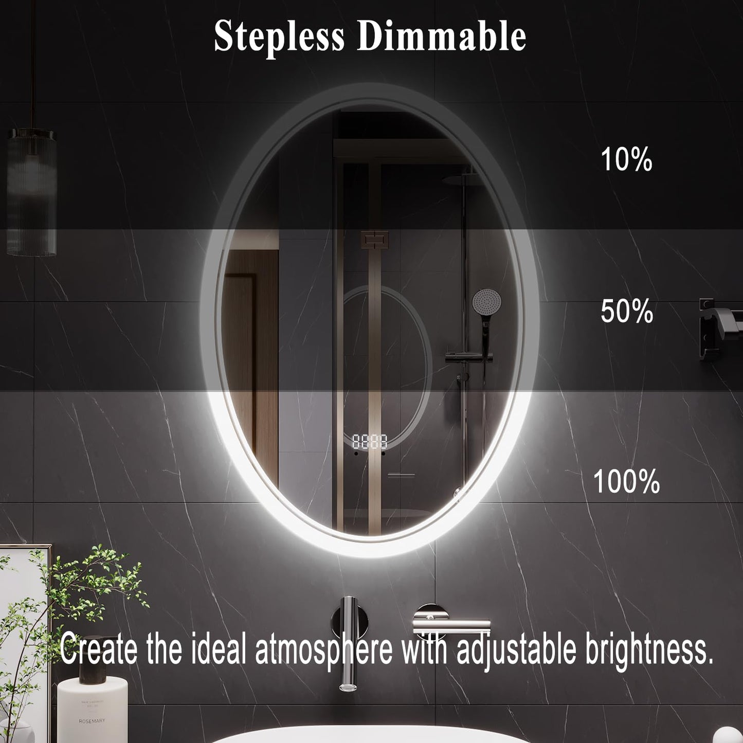 24x32 Inch LED Bathroom Mirror – Anti-Fog, Shatter-Proof Oval Makeup Mirror with Front & Backlit Lighting, 3 Color Modes & Stepless Dimming, Digital Time/Temperature Display, Vanity Mirror