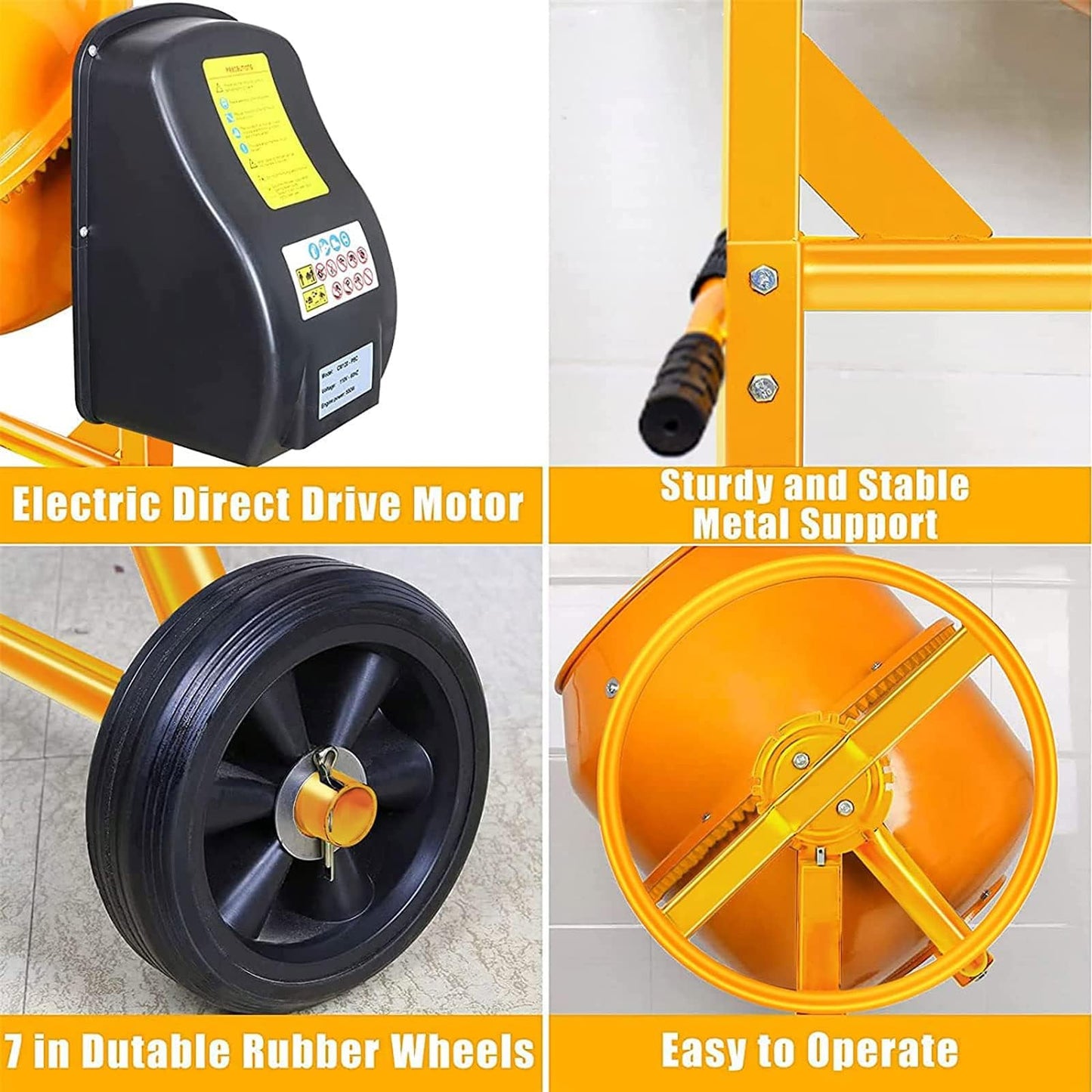 Harigal Electric Cement Mixer, 5.0 cubic Ft, Portable Concrete Mixer Machine, Wheelbarrow Cement Mixing Tools for Stucco