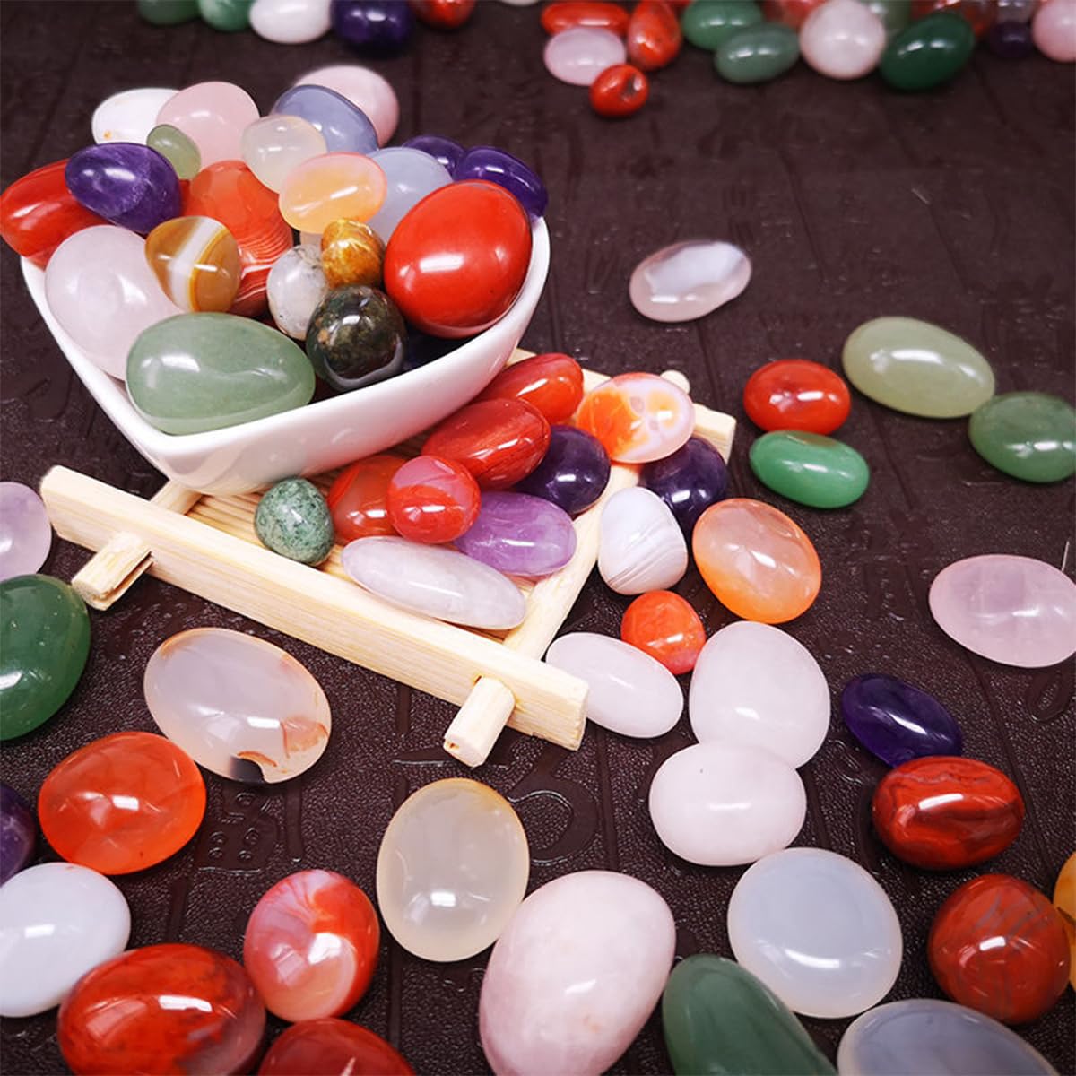 100 Pcs Mixed Agate Stone Tumbled Stones, Natural Bulk Assorted Tumbled Polished Stones Healing Crystal Set, Succulents Bedding, Vase Filler, Landscape Bottom Decoration - Stone Size About 10MM-15 MM