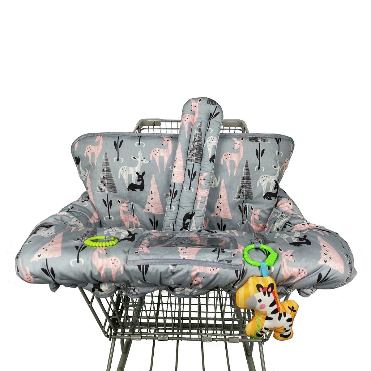 ICOPUCA Shopping Cart Cover, 2-in-1 cart Cover for Babies N high Chair Cover, Padded Grocery cart Cover for Baby boy Girl,with Split/Padded/Reversible seat Cushion, Deer