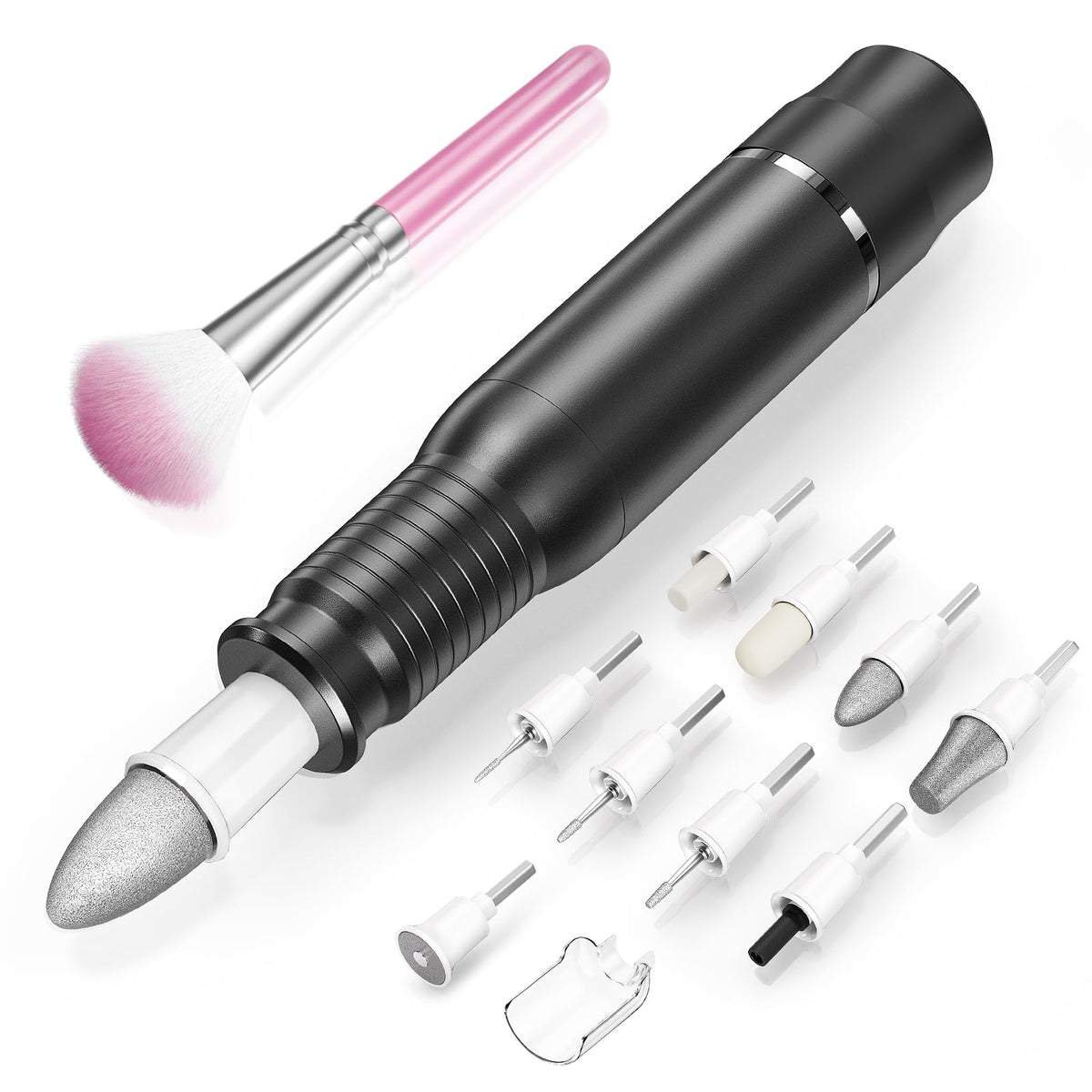 Subay Professional Manicure Pedicure Kit, Electric Nail Drill Set with LED Display, 25000RPM, 11-Piece Attachments Plus 20 Sanding Bands, Nail Grinder Tool for Women Men Baby Pets (4.Black)