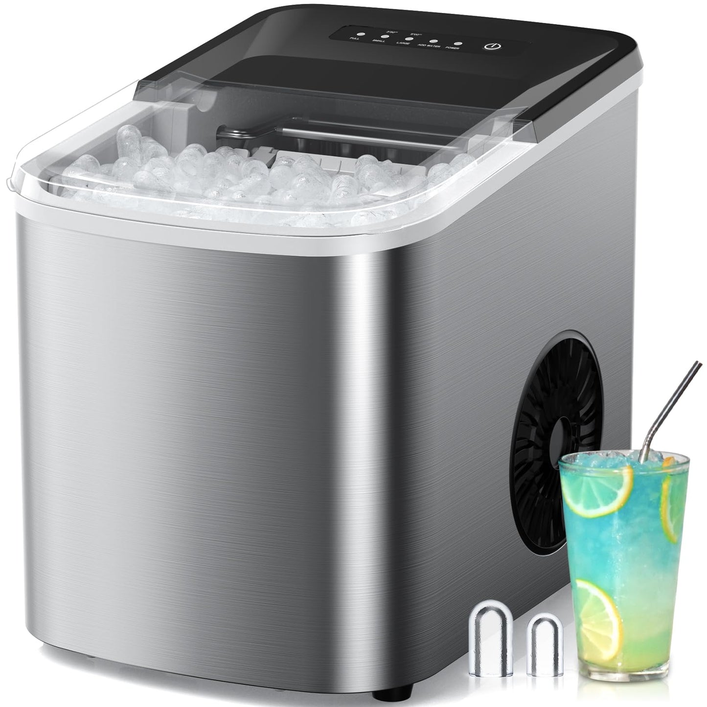 38lbs Per Day Countertop Ice Maker, 9 Ice Cubes in 3.5 Minutes, Self-Cleaning Portable Ice Machine with 2 Bullet Sizes for Kitchen, Camping, RV, and Party