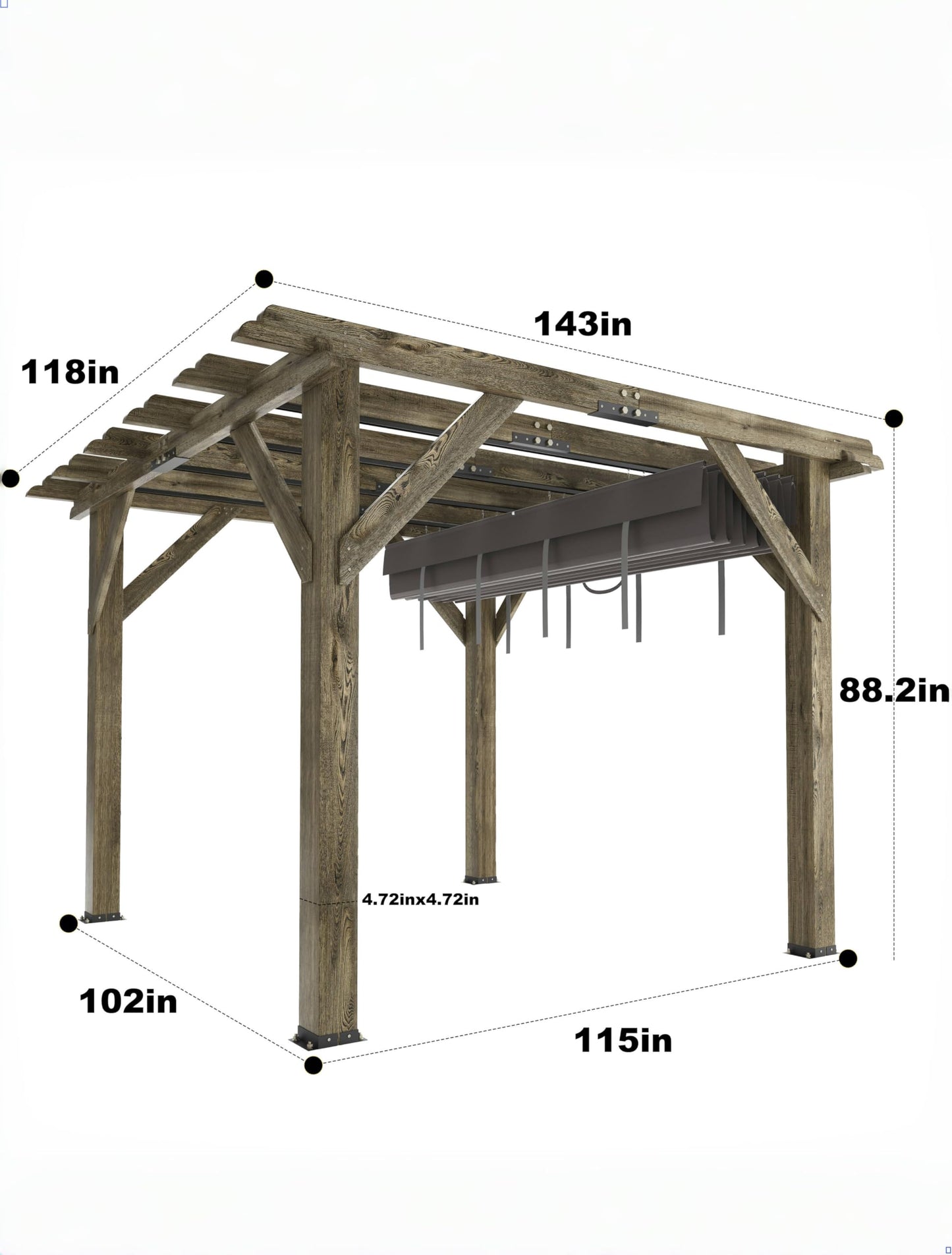 Perbyste 10'X 12' Outdoor Pergola, Wood Pergola with Retractable Shade Canopy for Backyards, Gardens, Patios, Deck - Charcoal Gray