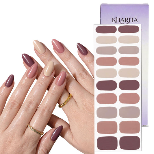 KHARITA Semi Cured Gel Nail Strips – Real Gel Nail Polish UV Wraps for Brittle Nails | Long Lasting Easy Peel-Off Removal | Hema-Free | 20-Piece Spring Floral Salon Sticker Kit with File & Stick