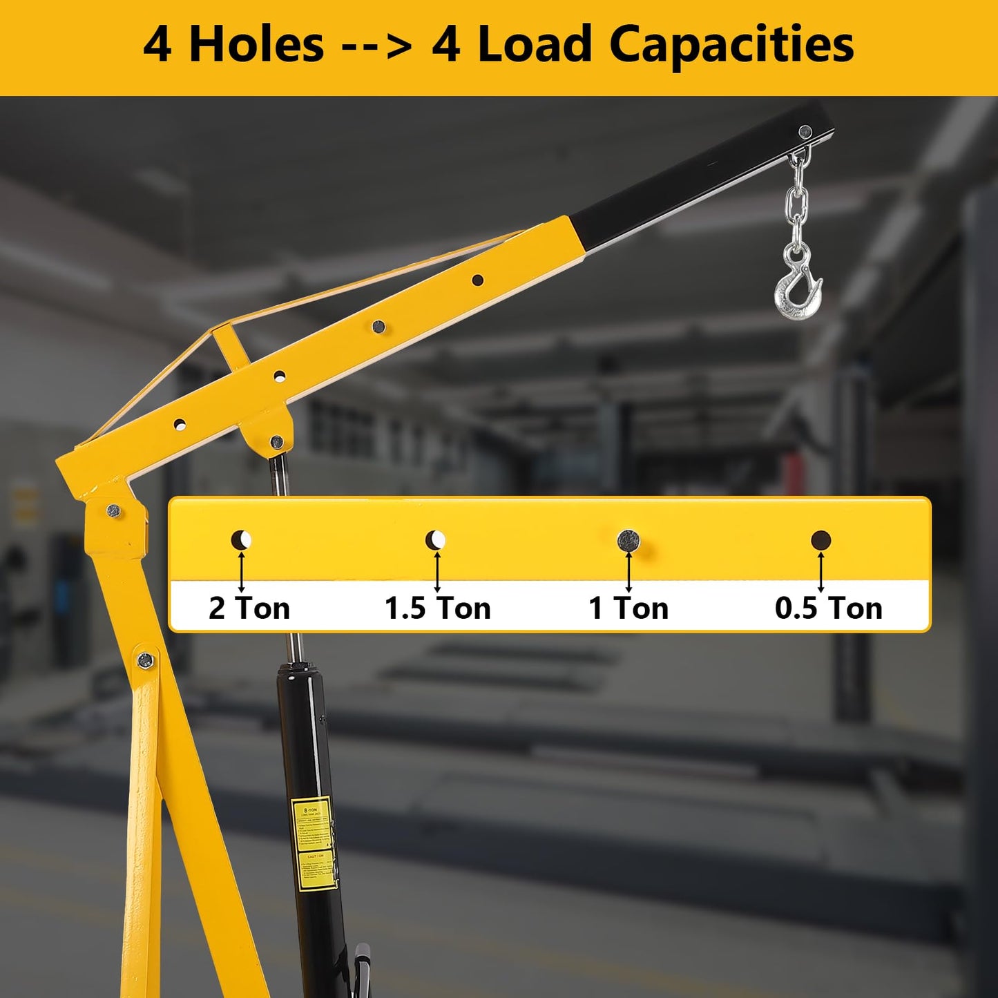 ExploreHorizon 2 Ton Hydraulic Engine Hoist, Heavy Duty Shop Crane with 6 Swivel Casters & Adjustable Cherry Picker Boom, Hydraulic Pump Hoist for Garage Workshop Truck SUV Engines, Yellow