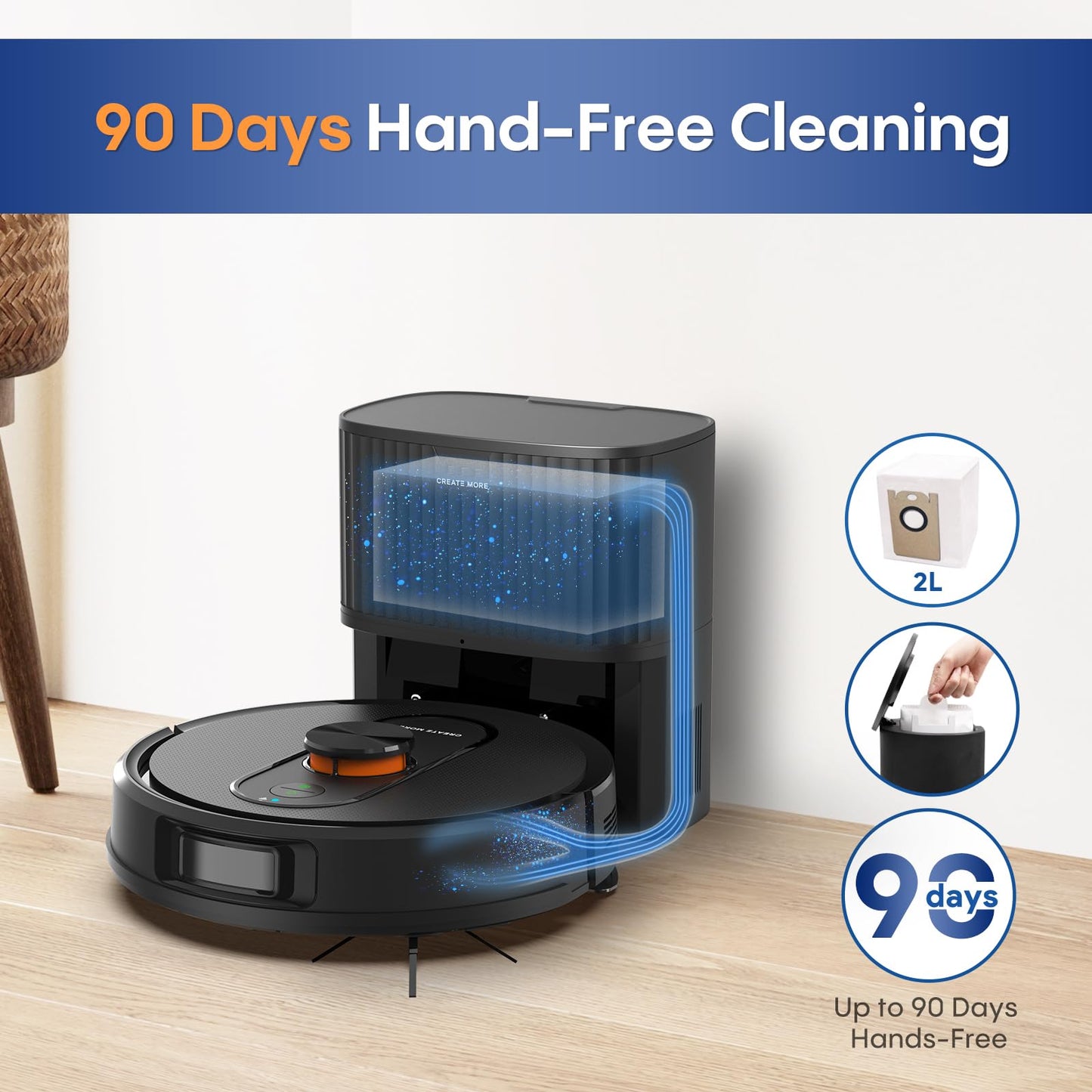 Robot Vacuum and Mop with LiDAR Navigation, 5000Pa Robot Vacuum Cleaner with Self-Emptying, 90-Day Hands-Free,Mapping, Wi-Fi/App/Alexa Control, Ideal for Pet, Hard Floors, Carpet