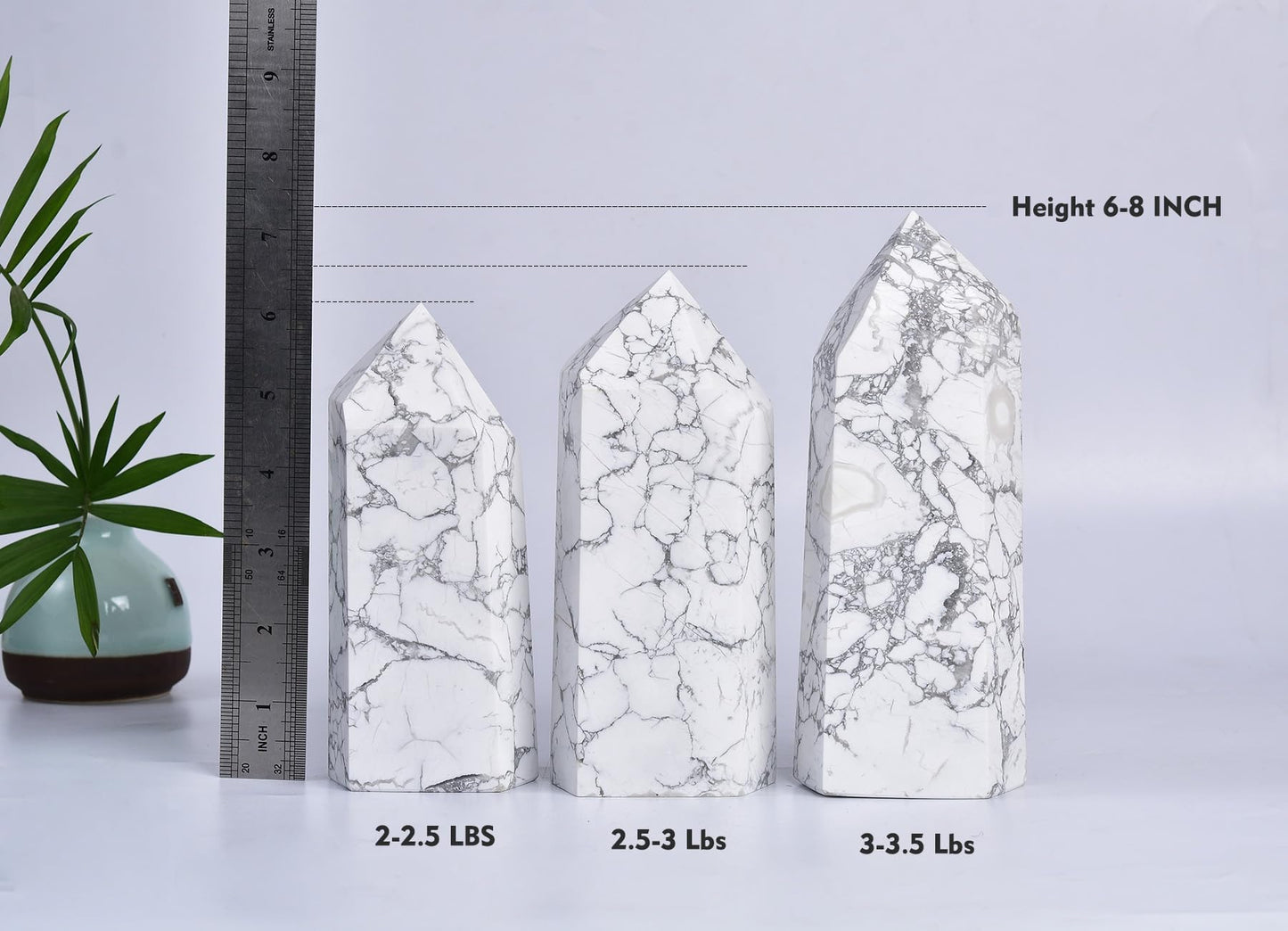 AMOYSTONE Large Stone Tower Natural White Turquoise Healing Crystal Wand Hexagonal Point Obelisk Irregular 3-3.5 Lbs, Spiritual Meditation, Reiki Chakra Gemstone Home Decor