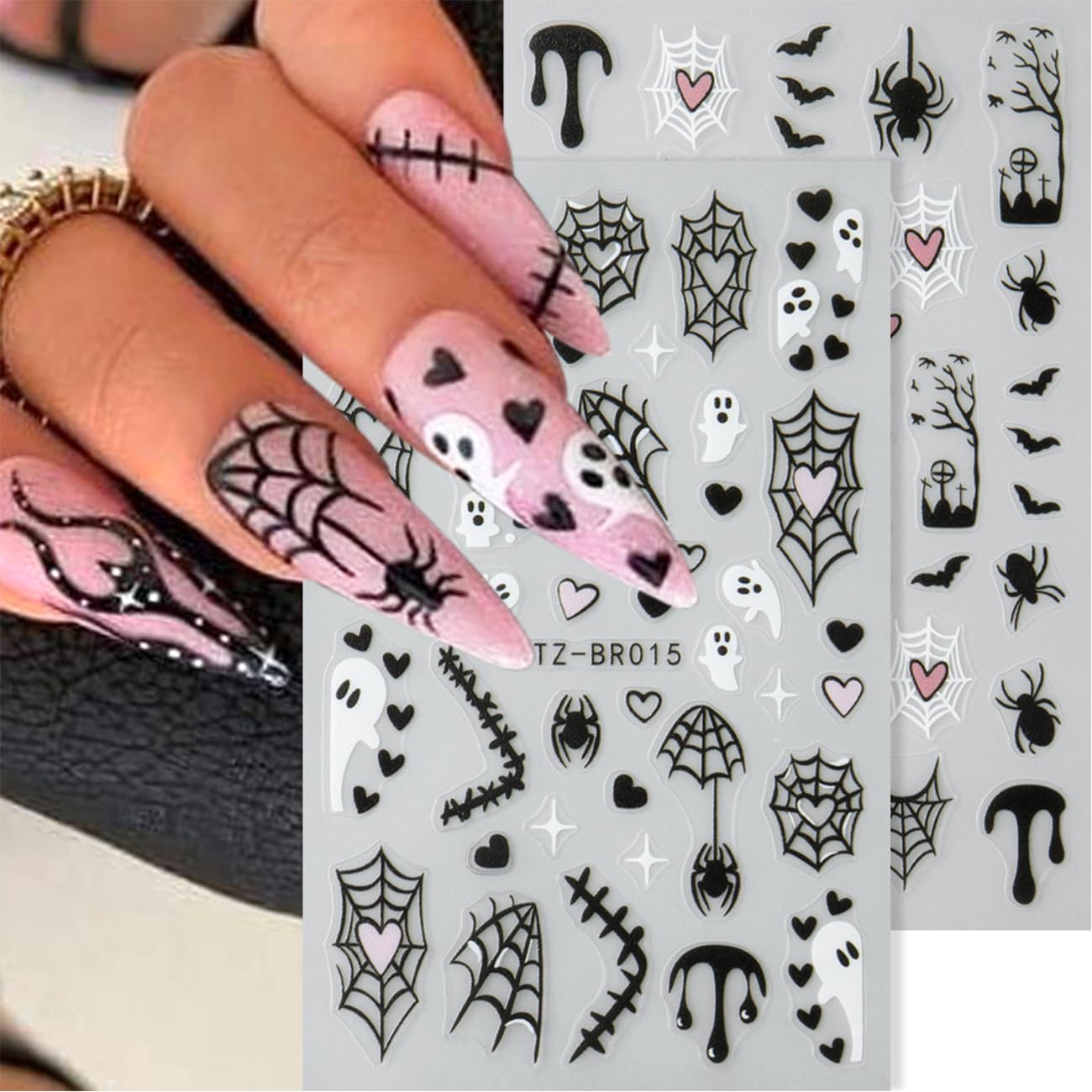 Halloween Bat Spider Nail Stickers for Nail Art Cute Halloween Nail Art Stickers 3D Self-Adhesive Gothic Skull Ghost Design Decals Halloween Nail Art Decoration for Women DIY Holiday Manicure 5 Sheets