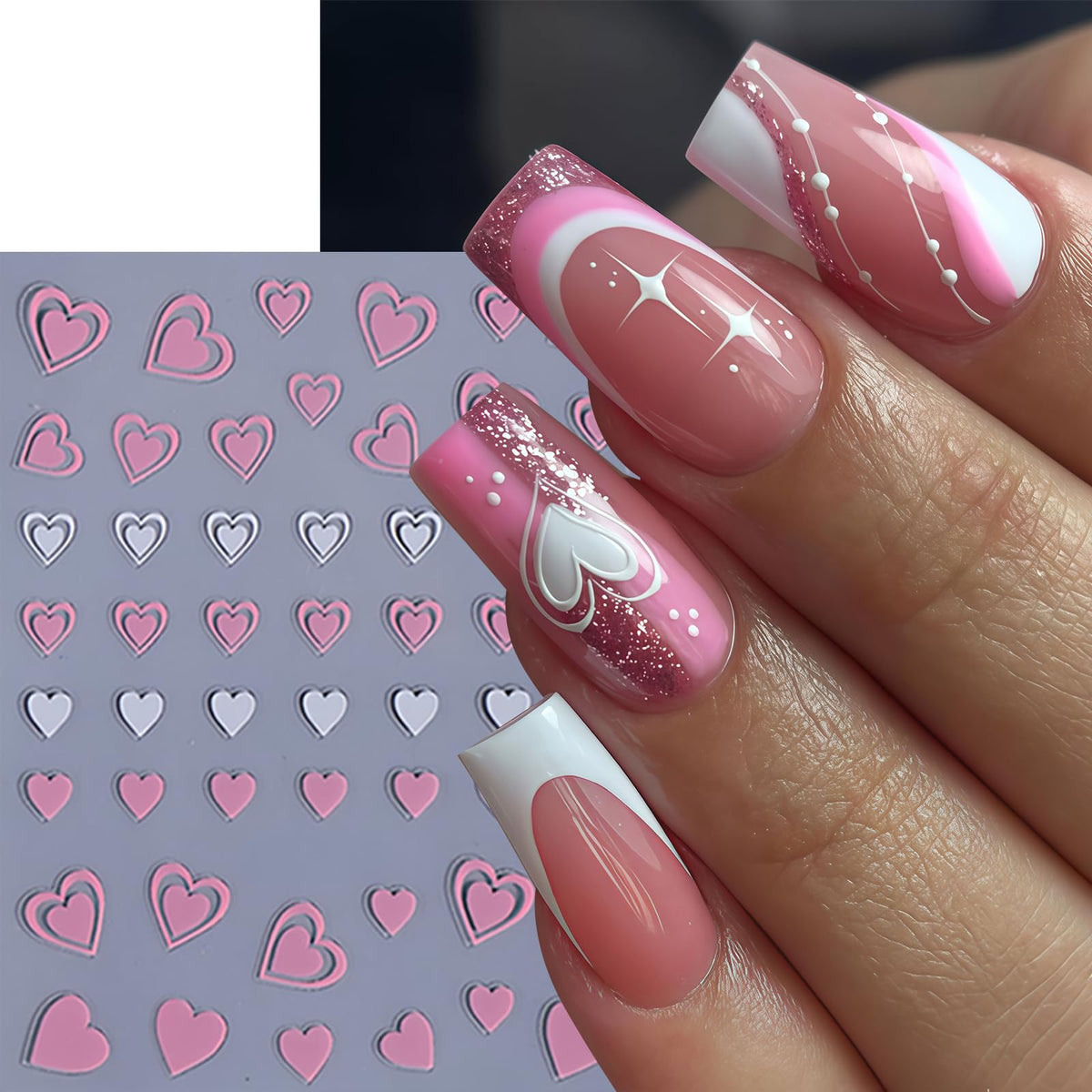 9 Sheets Valentines Day Nail Art Sticker Set 3D Self Adhesive Hearts Nail Decals Hollow Peach Heart Shaped Nail Design French Love Hearts Nail Supplies Valentine Sticker Charms Manicure Decoration