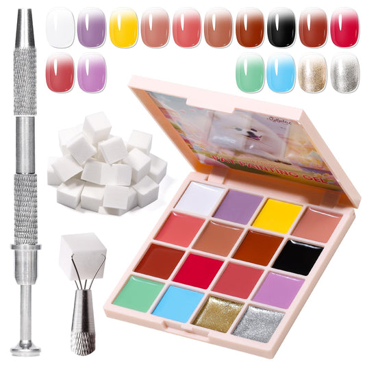 GELLAKTIK Sponge Pat Painting Gel, 16 Colors Ombre Gel Nail Polish for Ombre Nails Aura Nails, French Manicure DIY Nail Art High-glossy DIY Palette Cloud Fluff