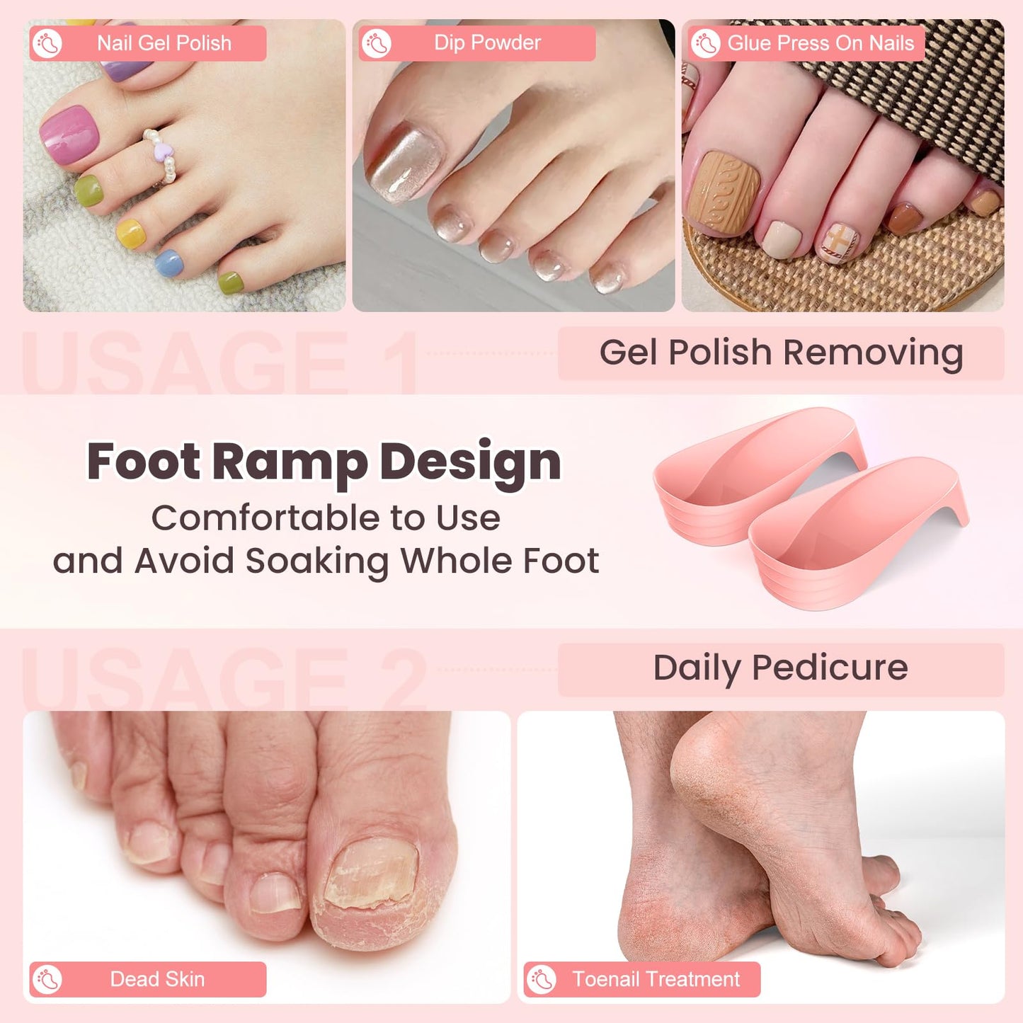 Hand Toe Nail Soaking Bowl: 12PCS Large Size Hand & Foot Nail Soak Off Bowl for Nail Lovers - Acetone Proof Toe Soaking Tray with Manciure Pedicure Tools for Dip Powder Gel Polish Remover (Pink,Pink)