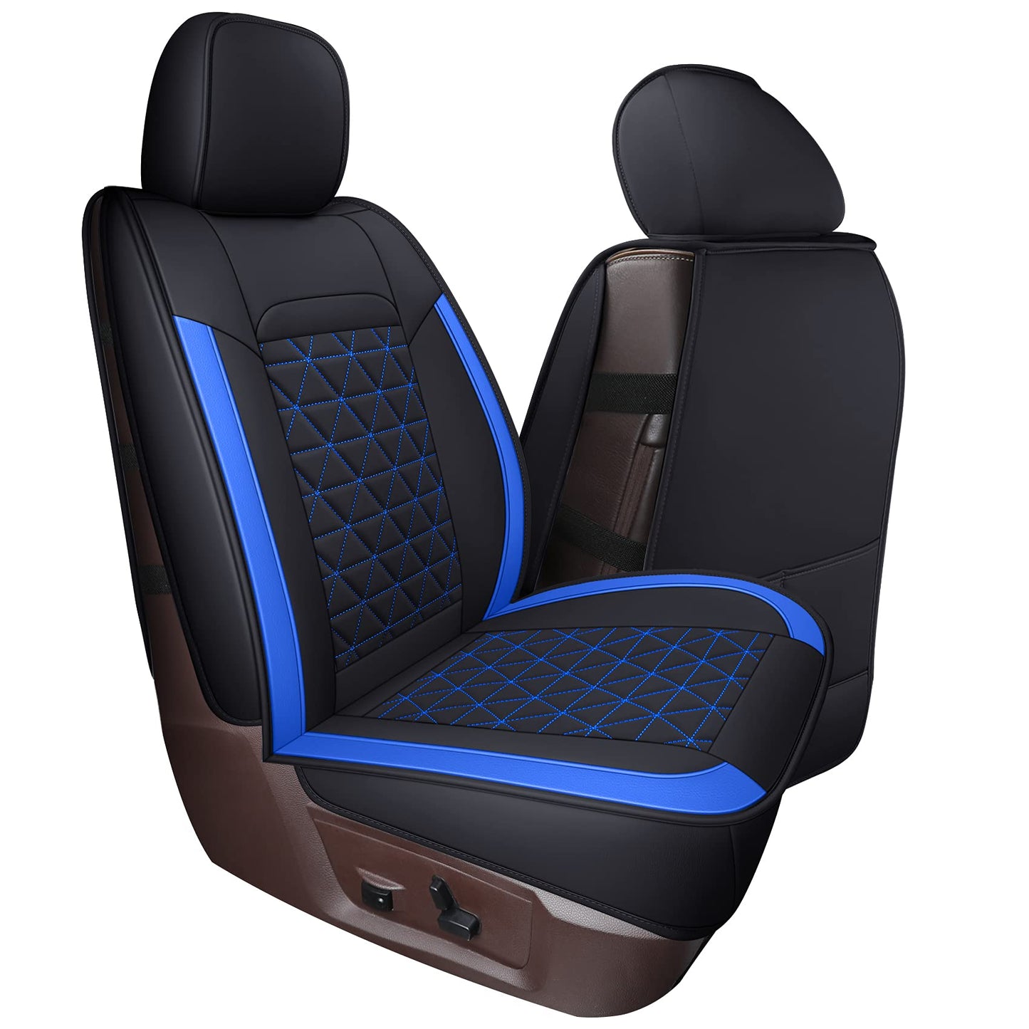 Coverado RAM Seat Cover Full Set, Leather Seat Covers Fit for Dodge RAM 1500, Truck Seat Covers Custom Fit for 2002-2025 Dodge RAM 1500 2500 3500 Crew Quad Cab with Curved Bench, Blue
