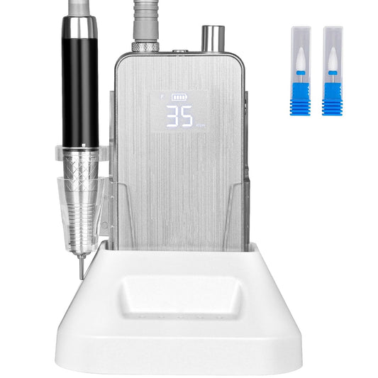 2-in-1 Professional Brushless Nail Drill, AZ GOGO 35000RPM Electric Cordless Nail File Rechargeable Portable Nail Drill Machine for Gel/Acrylic Nails 80W - Salon Level (Silver)