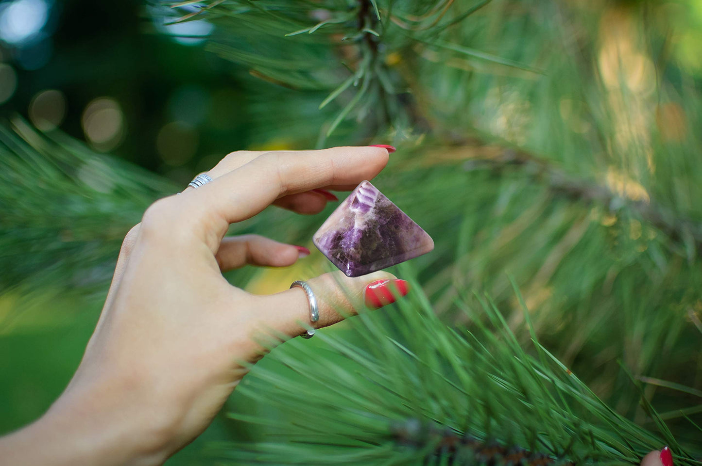 Mina Heal Natural Amethyst Pyramid Chakra Healing Crystal Stone, 1.5 inch