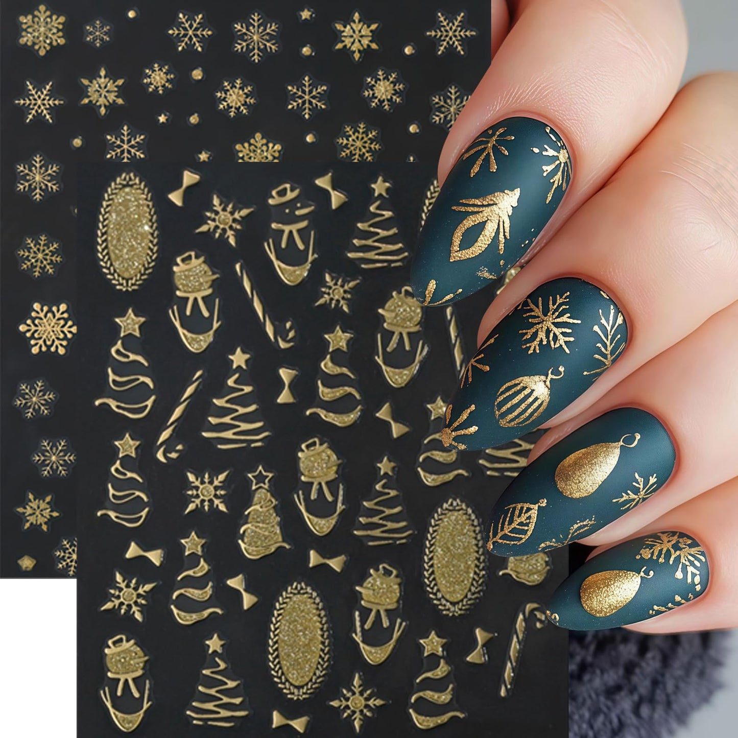 12 Pcs Christmas Nail Stickers Gold Glitter Snowflake Nail Decals Metallic Santa Claus Gingerbread Man Xmas Tree Nail Supplies Christmas Snowmen Nails Supplies for Women Winter Holiday DIY Manicure
