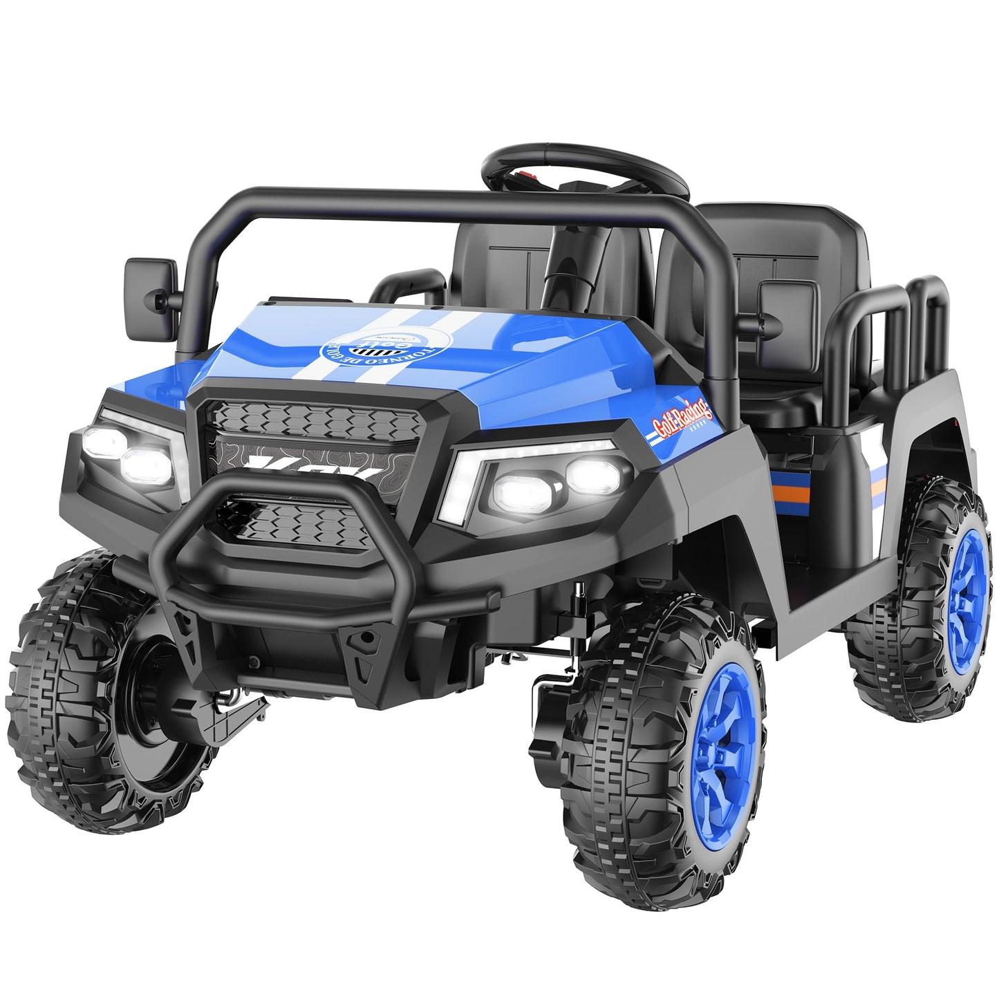 Electric Car for Kids, 24V 4 Seater Ride on Toys w/Parent Remote, 4 Wheeler Suspension, Max 220lbs Weight Capacity, USB, Music, Radio, LED Light, Ride on Truck for Boy/Girl Ages 3-8, Blue