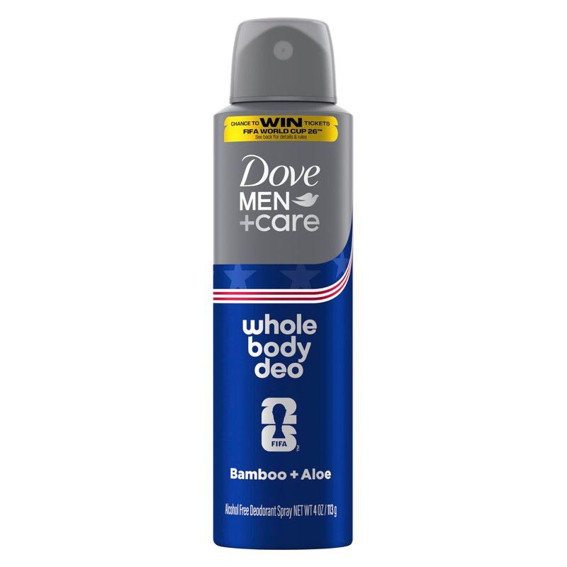 Dove Men+Care Whole Body Deo Aluminum Free Deodorant Spray Bamboo + Aloe Suitable from Pits, Privates, to Feet 4 oz