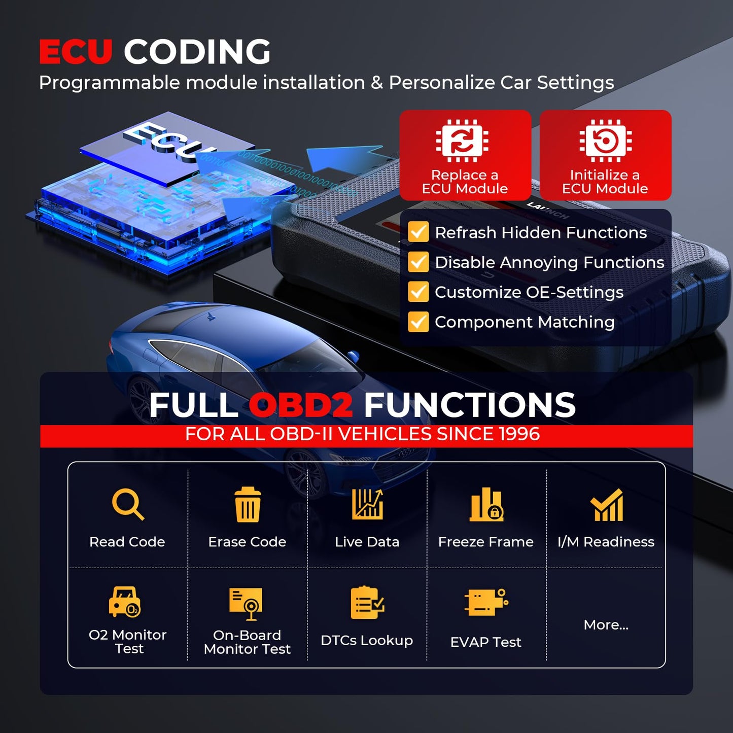 LAUNCH X431 Creader Elite 2.0 PRO FGC OBD2 Scanner 2026, Full System Diagnostic Tool for F0rd, G.M, Chrysler, Bi-Directional Control, 100+ F.ree Resets, , AUTOVIN, ECU Coding, Lifetime F.ree Updates