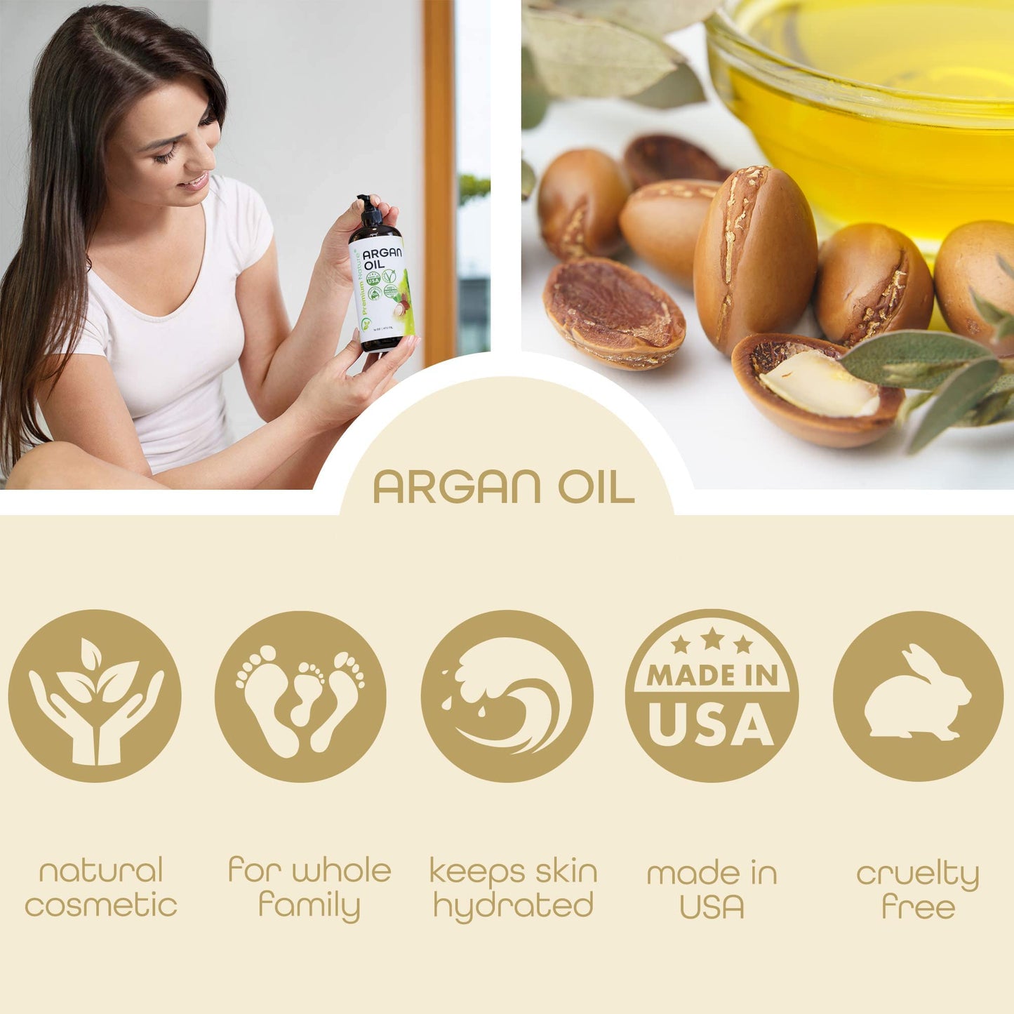 Argan Oil for Dry, Damaged, Curly and Frizzy Hair Growth - Organic Hair and Skin Serum from Morocco, 16 oz Pure Cold Pressed