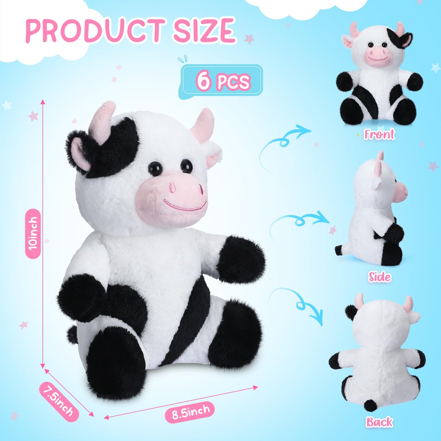 Syhood 6 Pcs Adorable Cow Stuffed Animals for Kids 10 Inches Cute Sitting Cow Plush Toy Dolls Plush Party Decor Vaquitas De Peluche Farm Stuffed Animals for Boys Girls Plushie Lover Birthday Gifts