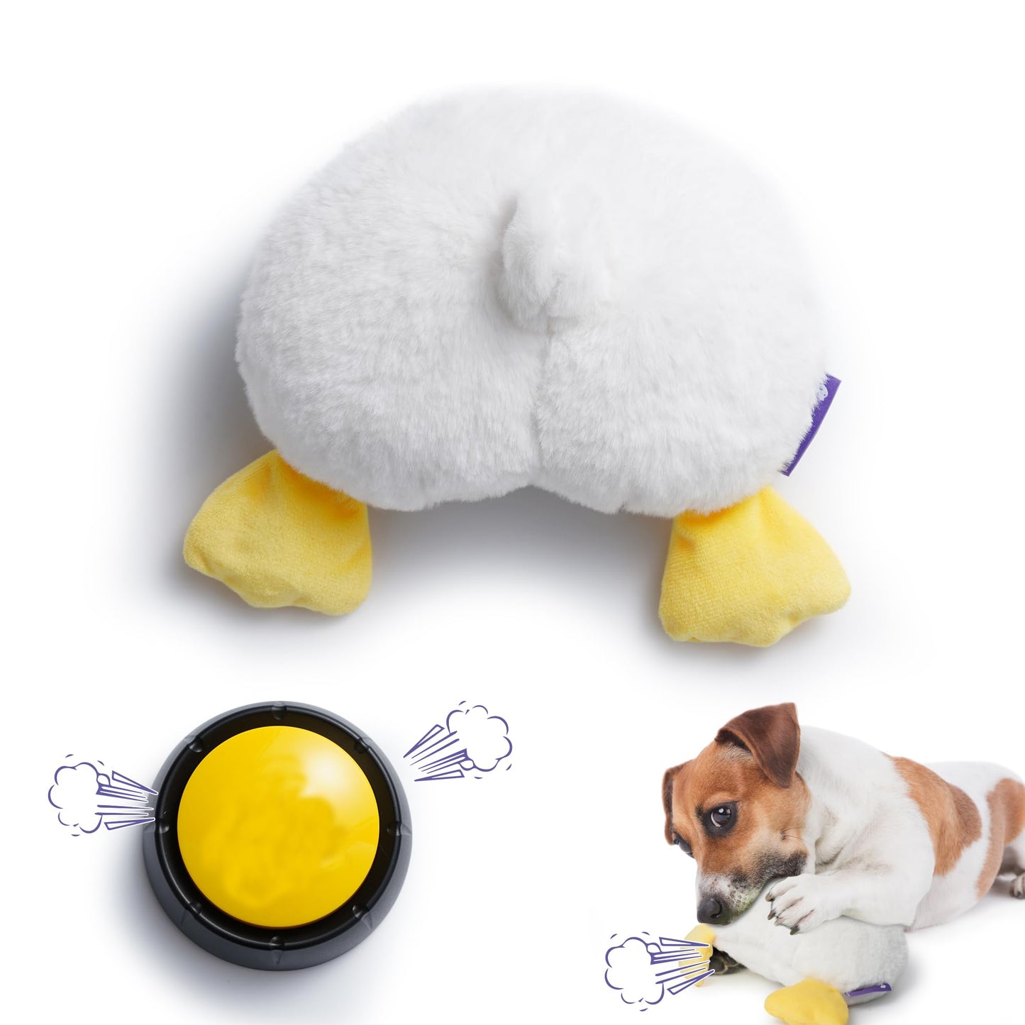 Fuzzwoof Duck Butt Funny Puppy Dog Toys, Hilarious Duck-Posterior Plush Dog Toy Emit Humorous Puff Sounds, Cute Stuffed Puppy Toys for Small Medium Large Dogs Accompany and Anxtiety Relief