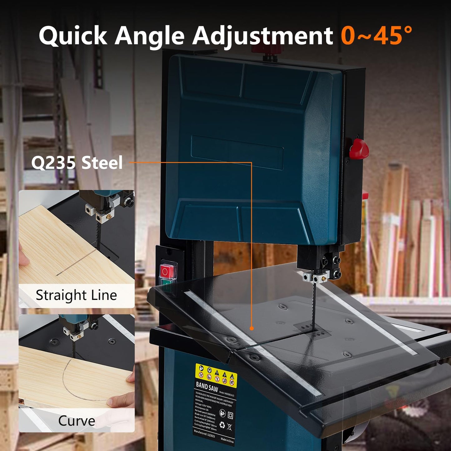 PioneerWorks 8-Inch Bandsaw, 3-Amp Band Saw, 1800FPM Benchtop Bandsaw with Removable Safty Key, 0-45 Tilting Range, Saw For Cutting Wood with Fence and Miter Gauge, Band Saws for Woodworking