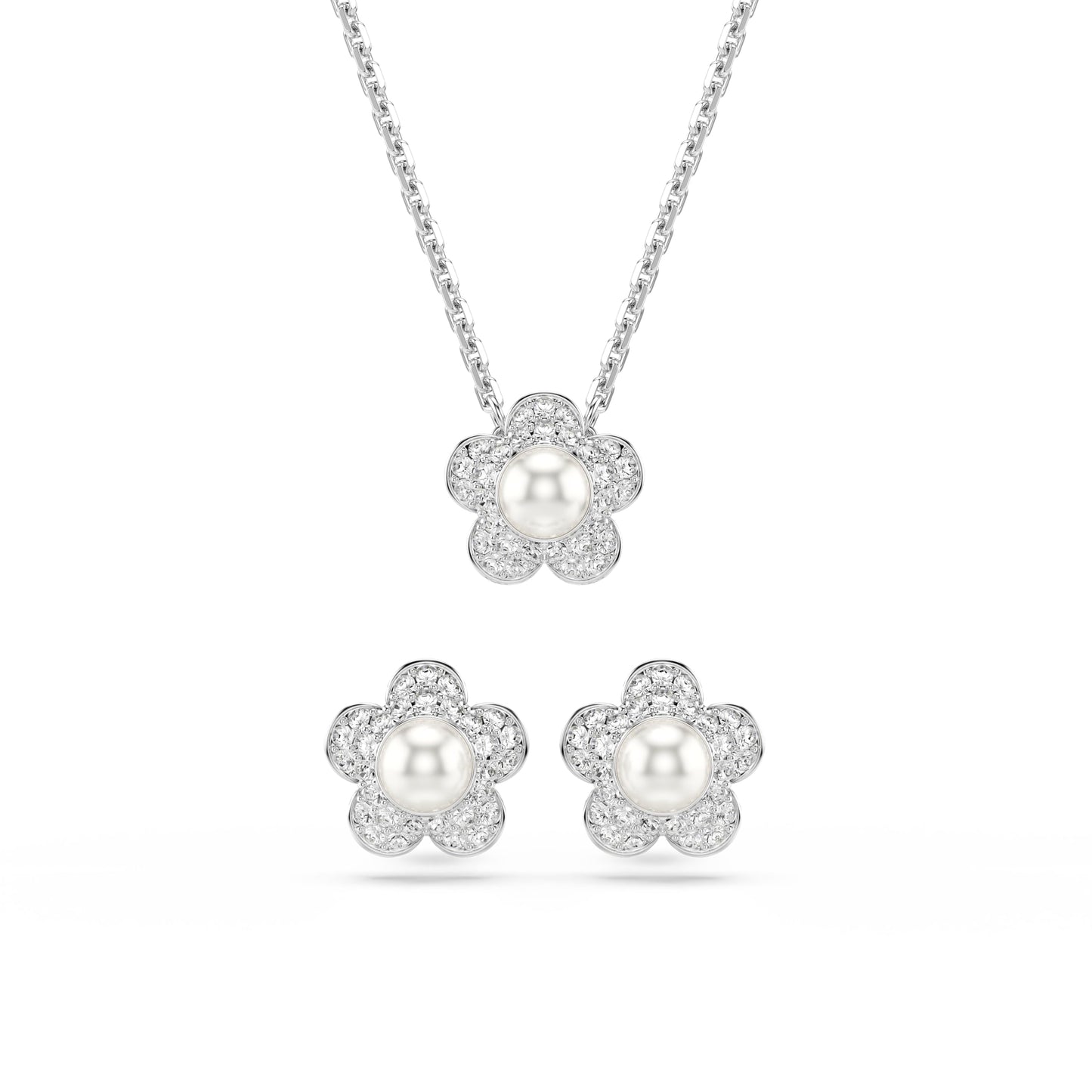 Swarovski Ariana Grande x set, Crystal pearl, Round cut, Flower, Clear, Rhodium Finish