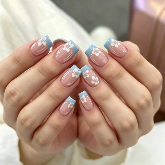Press On Nails, French Tip Short Pointed Almond Fake Nails with UV Finish, 12 Sizes Quality False Nails, 24Pcs Reusable Press-On Manicure Set with Nail Glue for Women Pattern #06