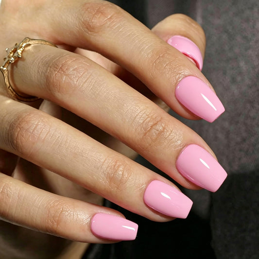KQueenest Baby Pink Press On Nails Short - Acrylic Press On Nails Coffin, Sheer Pastel Rose Pink Fake Nails with Glue, Glossy Opaque, Ballerina Reusable Soft Gel Glue on Nails for Women, 30 Pcs