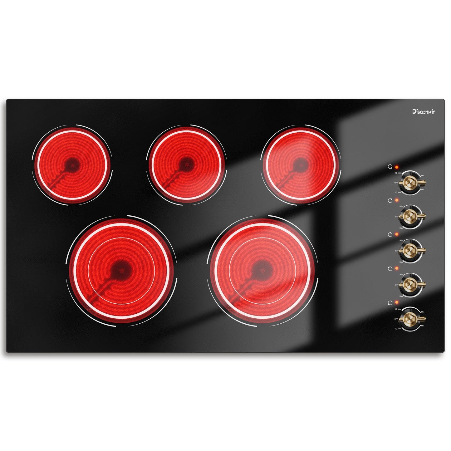 Disaenvir Electric Cooktop 36 Inch - 5 Burner Electric Stove Top with 8400W, 36 Inches Built-in(34.25"x19.3") Ceramic Stove with Dual Rings, Overheat Indicator, Knob Control, 220V - 240V Hard Wired