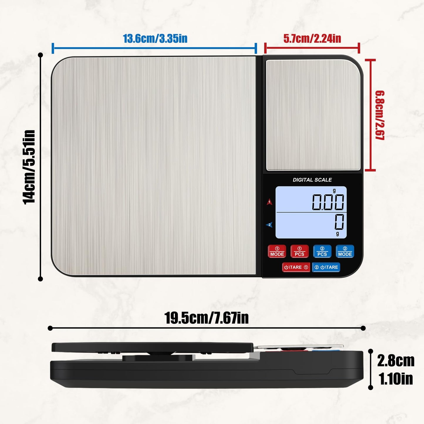 22lb Dual Platform Digital Kitchen Scale, Diyife® Stainless Steel Food Scale with 22lb and 17.6oz Precision Capacity (0.01oz/0.001oz), 7 Units, Tare, Multifunctional for Baking Cooking Food Weighing