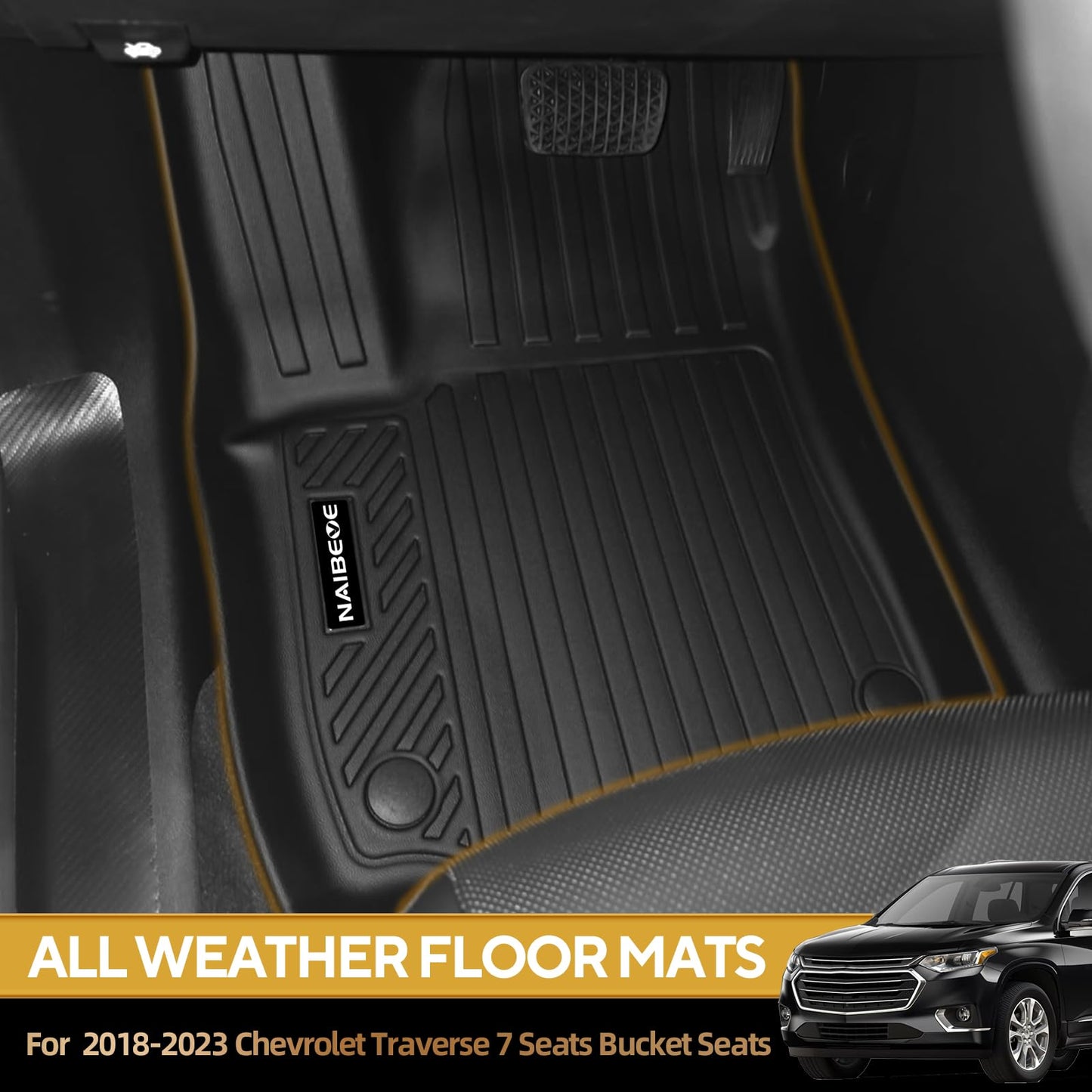 Naibeve Floor Mats for 2018-2023 Chevrolet Traverse 7 Seats Bucket Seats (for 2024 Traverse Limited)-All Weather Custom Fit for Chevy Traverse Floor Mats & Cargo Mat Waterproof Interior Accessories