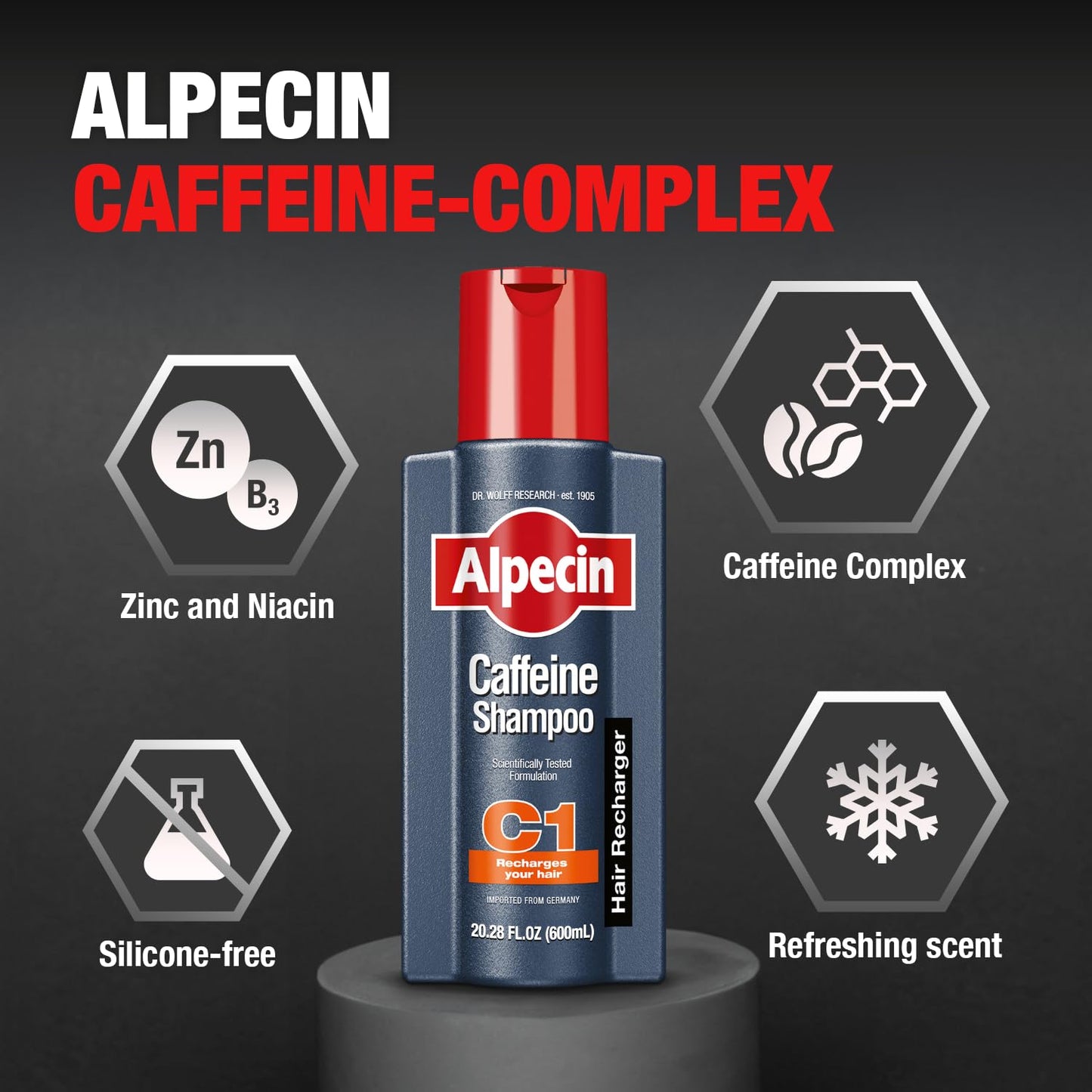 Alpecin C1 Caffeine Shampoo 20.28 fl oz I Hair Performance Enhancer I Promotes Natural Hair Growth and Thickness I Energizes Scalp 600mL 1 Pack